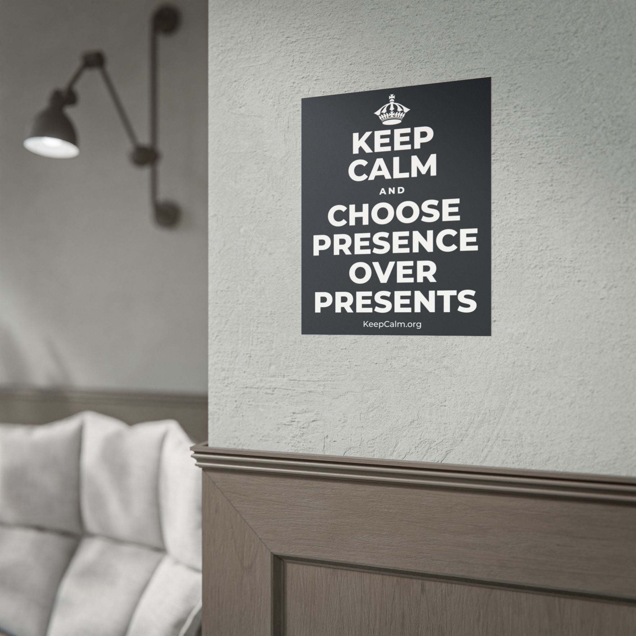 KEEP CALM AND CHOOSE PRESENCE OVER PRESENTS Poster (Dark)