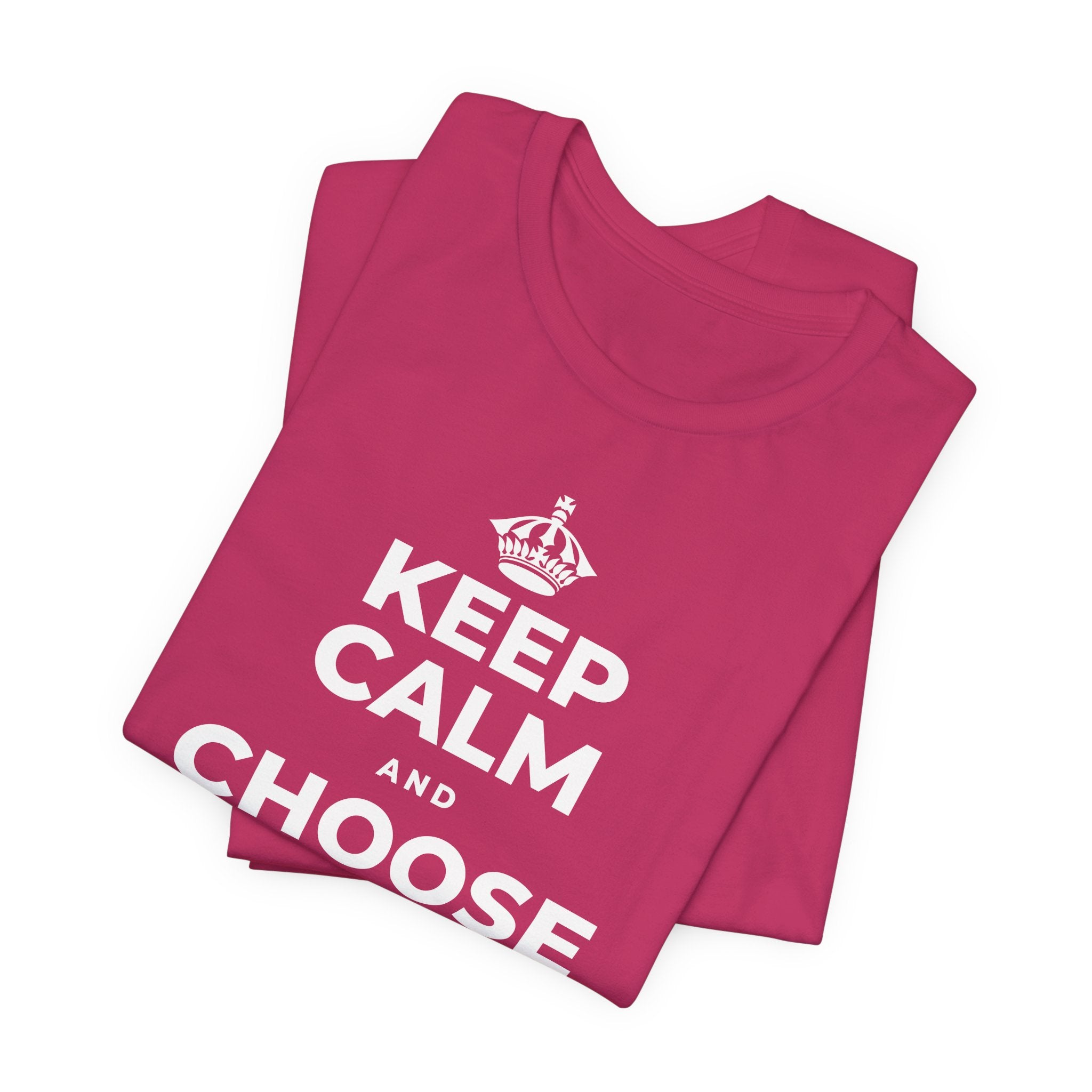 KEEP CALM AND CHOOSE PRESENCE OVER PRESENTS T-Shirt (Baby Blue–Silver)