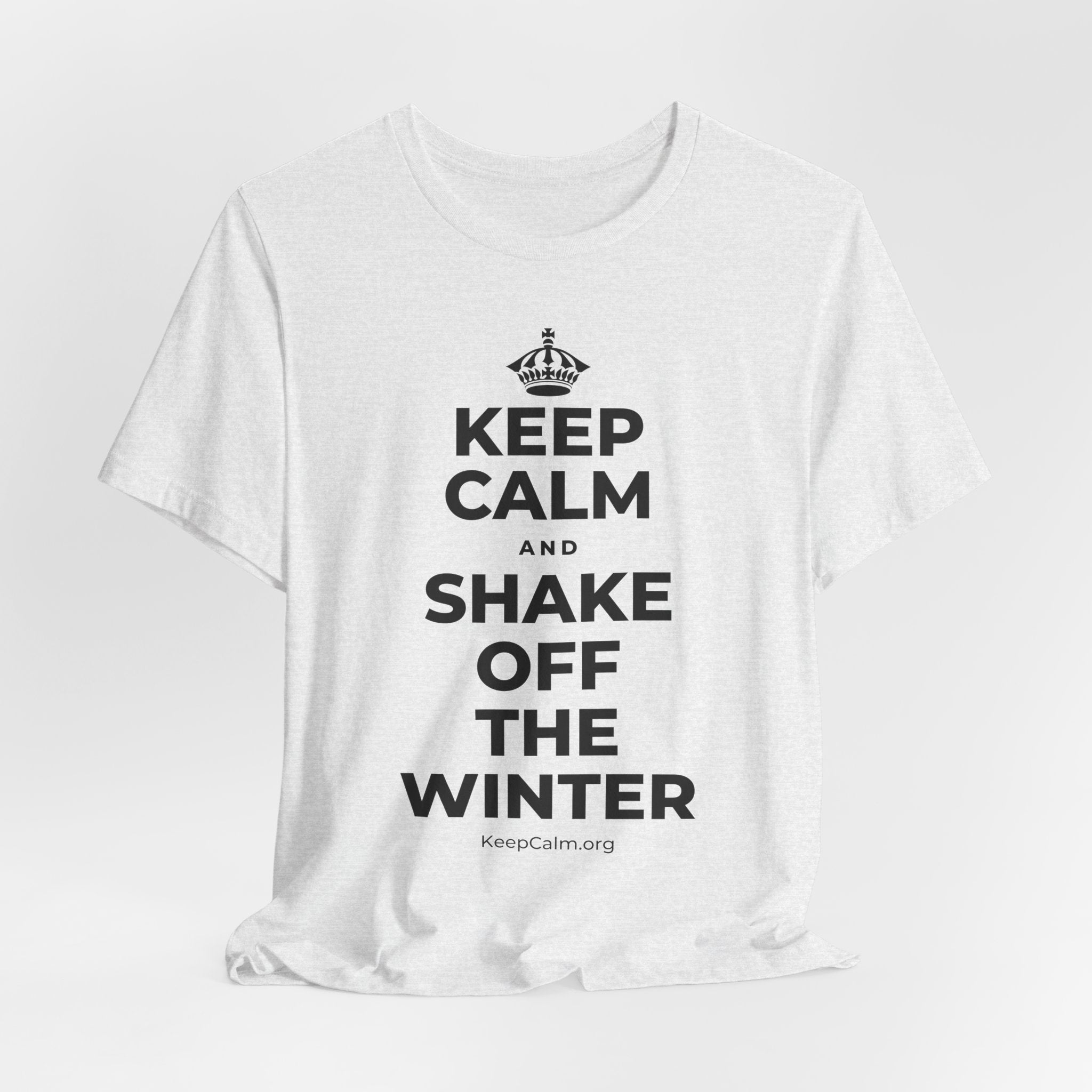 KEEP CALM AND SHAKE OFF THE WINTER T-Shirt (Soft Cream–Heather Mauve)