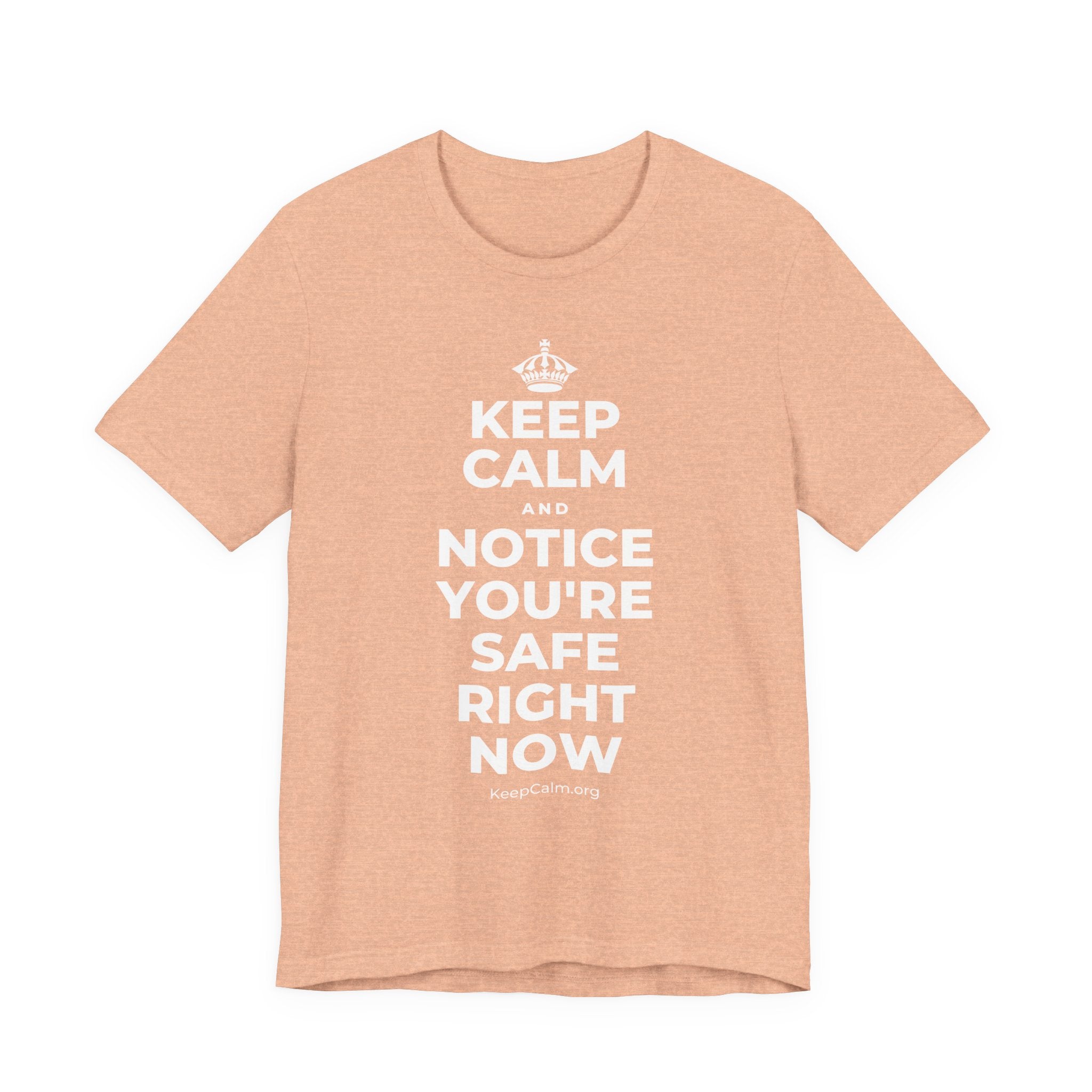 KEEP CALM AND NOTICE YOU'RE SAFE RIGHT NOW T-Shirt (Soft Cream–Heather Mauve)