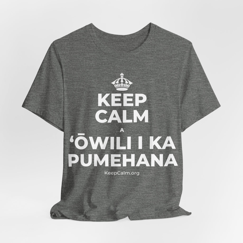 KEEP CALM A ʻŌWILI I KA PUMEHANA T-Shirt (Baby Blue–Silver)