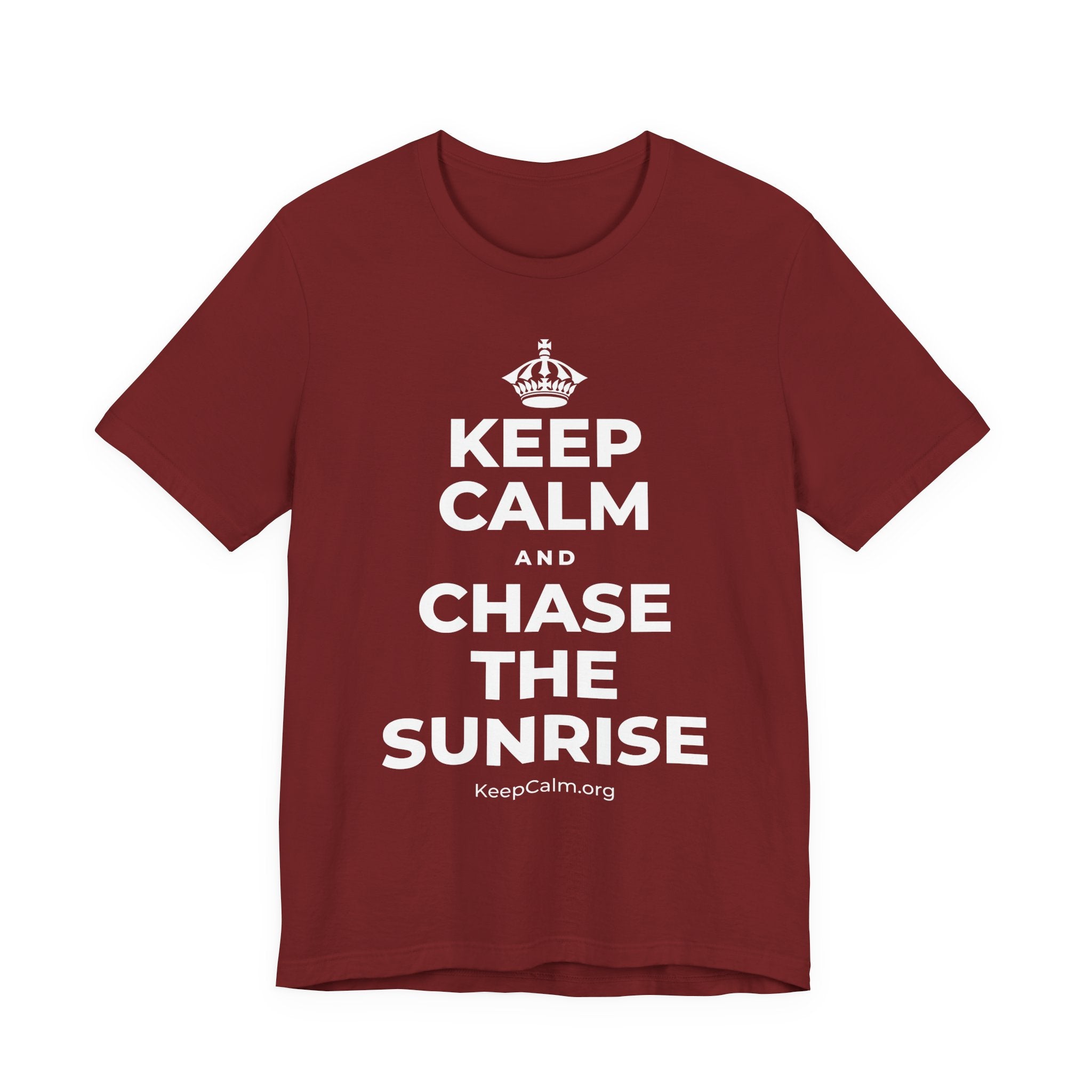 KEEP CALM AND CHASE THE SUNRISE T-Shirt (Baby Blue–Silver)