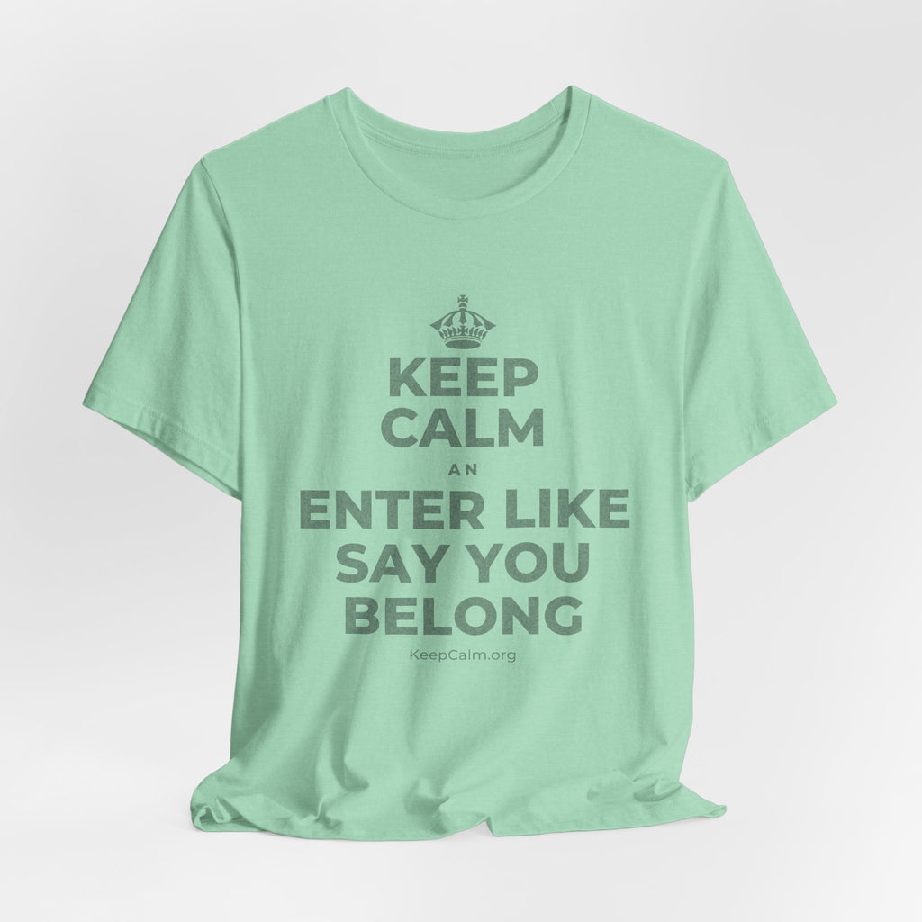 KEEP CALM AN ENTER LIKE SAY YOU BELONG T-Shirt (Baby Blue–Silver)