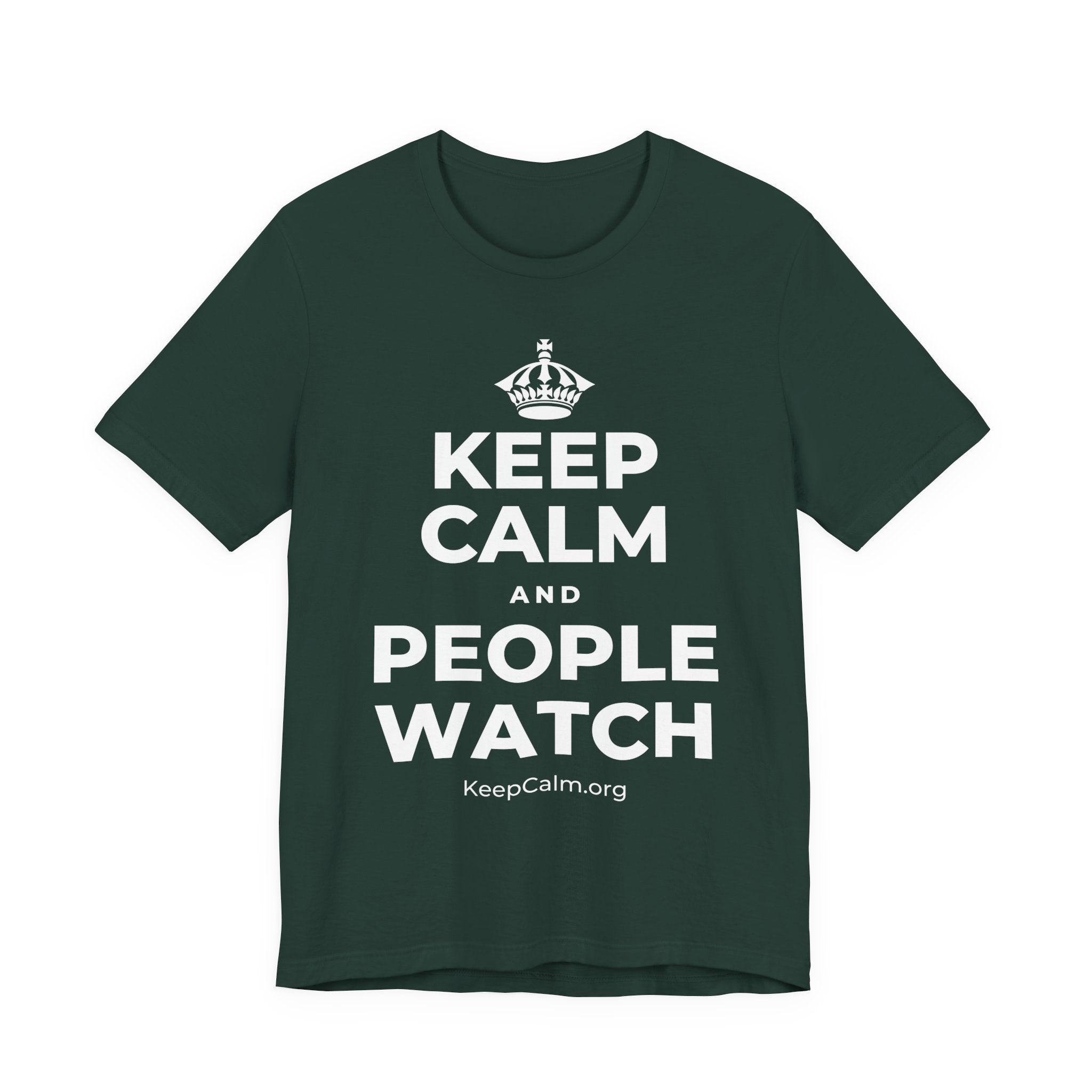 KEEP CALM AND PEOPLE WATCH T-Shirt (White–Asphalt)
