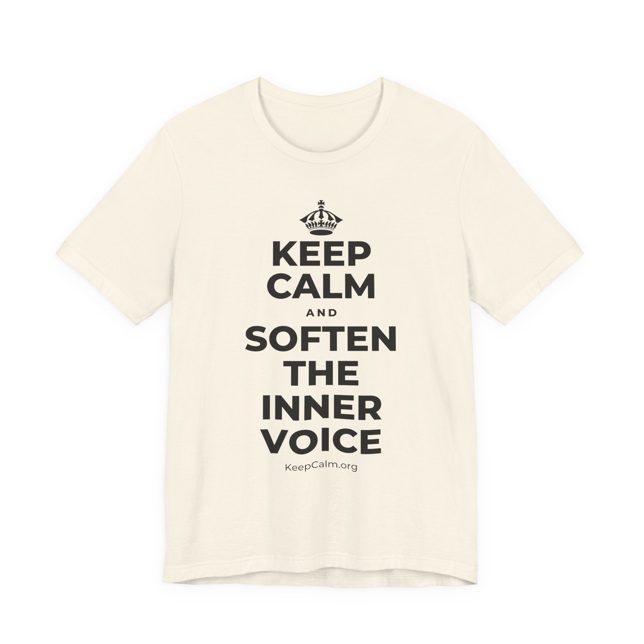 KEEP CALM AND SOFTEN THE INNER VOICE T-Shirt (White–Asphalt)