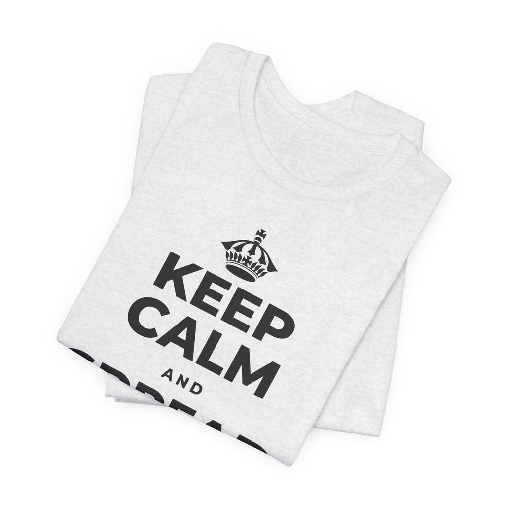 KEEP CALM AND SPREAD SOME JOY T-Shirt (Soft Cream–Heather Mauve)