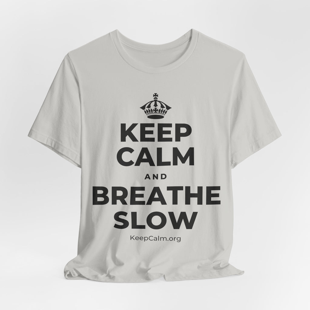 KEEP CALM AND BREATHE SLOW T-Shirt (Baby Blue–Silver)