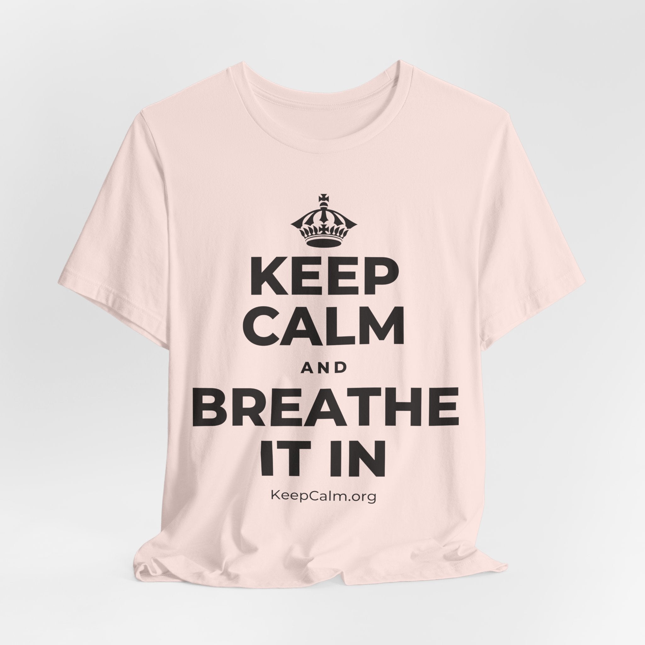 KEEP CALM AND BREATHE IT IN T-Shirt (Soft Cream–Heather Mauve)