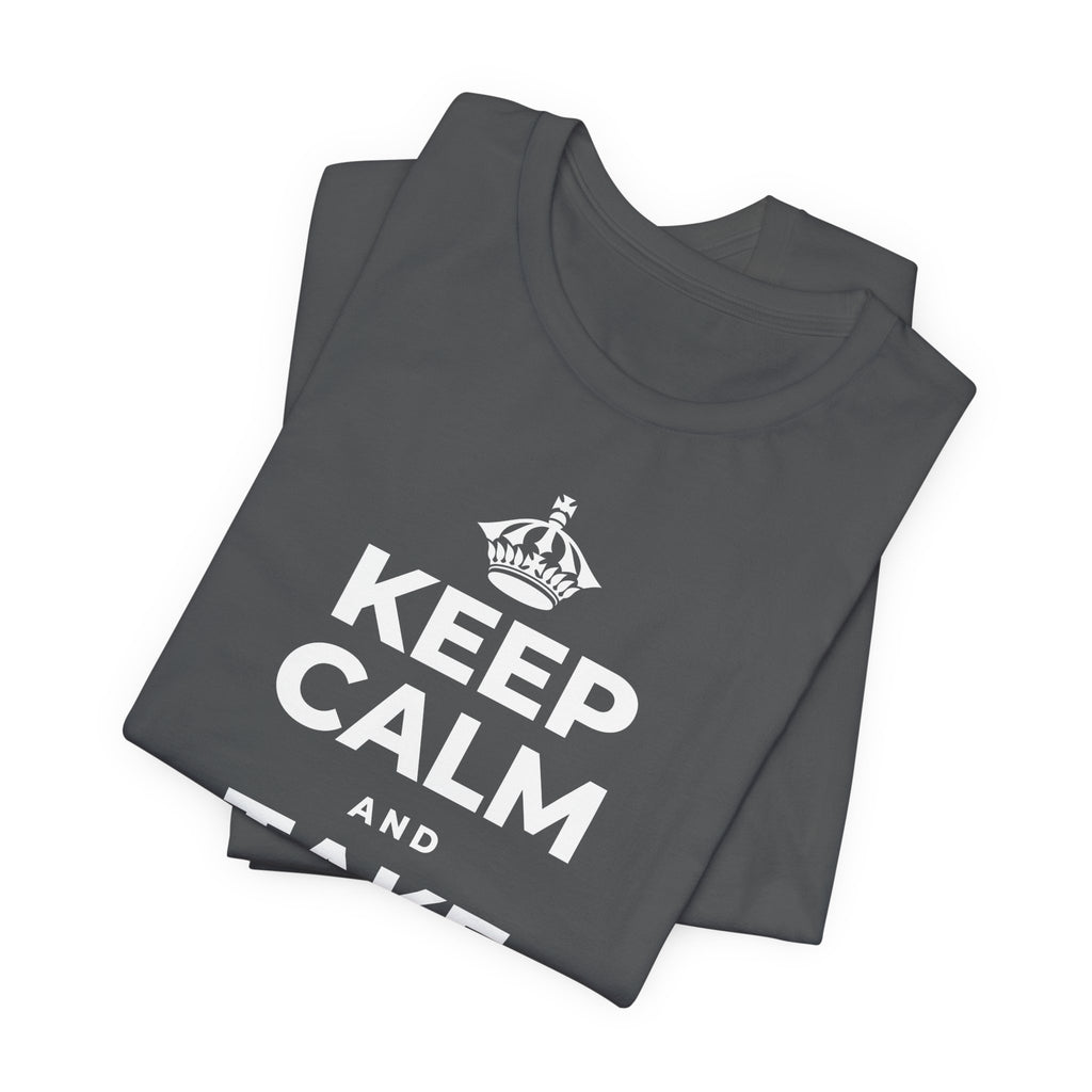 KEEP CALM AND TAKE A BOW T-Shirt (White–Asphalt)