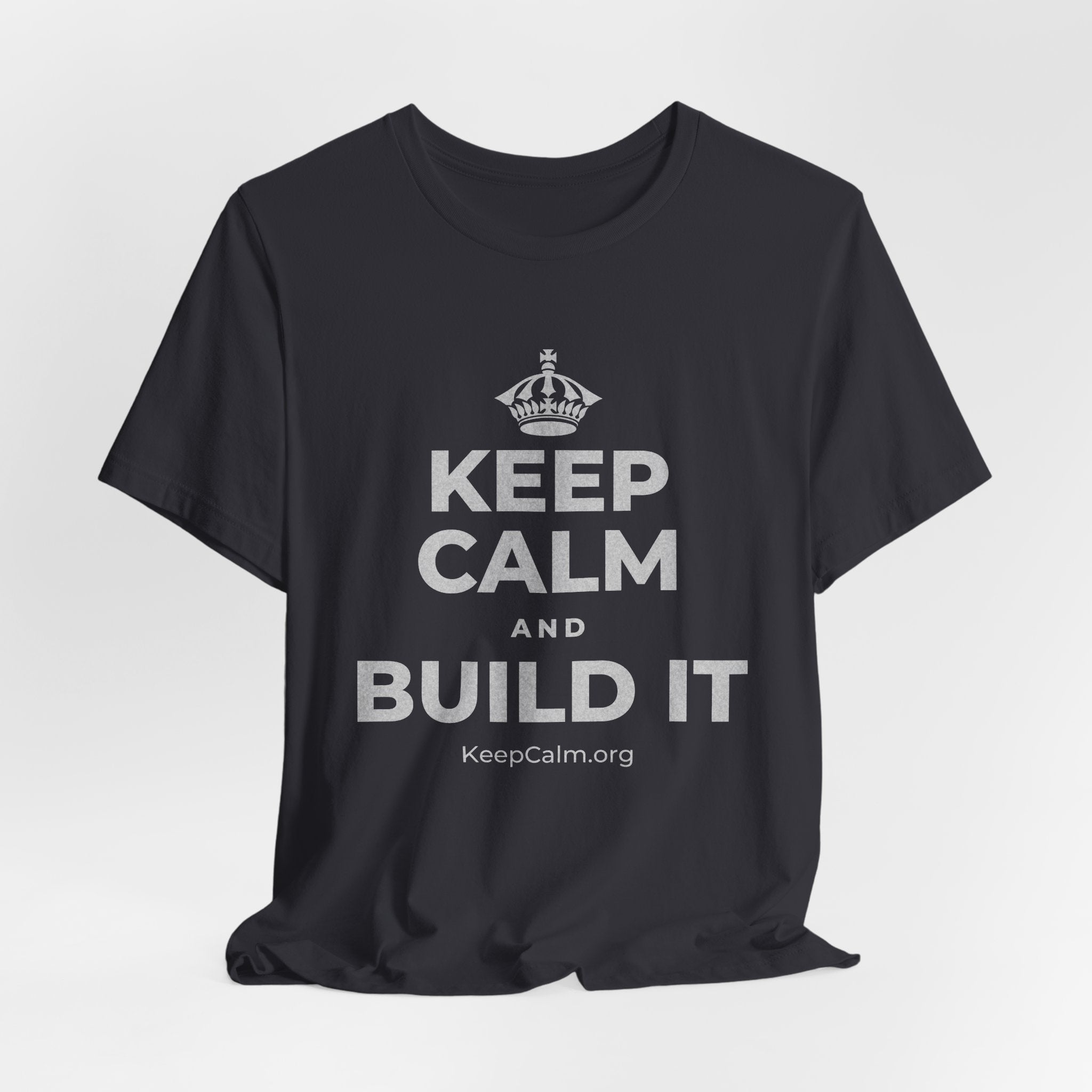 KEEP CALM AND BUILD IT T-Shirt (Baby Blue–Silver)