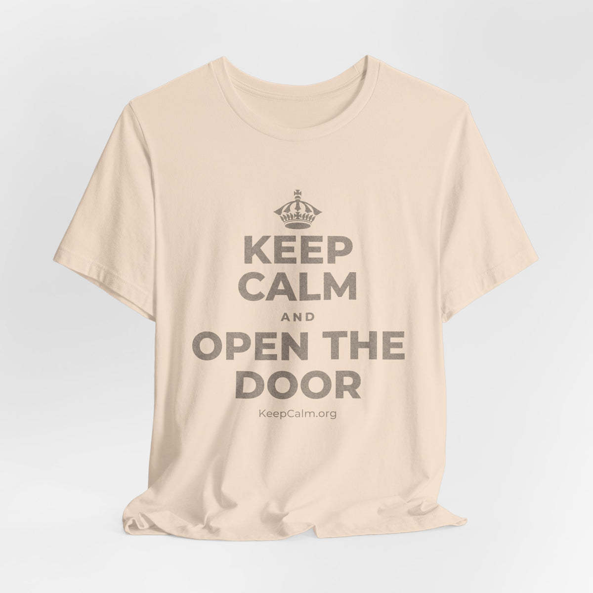 KEEP CALM AND OPEN THE DOOR T-Shirt (Soft Cream–Heather Mauve)