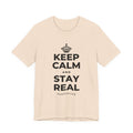 KEEP CALM AND STAY REAL T-Shirt (Soft Cream–Heather Mauve)