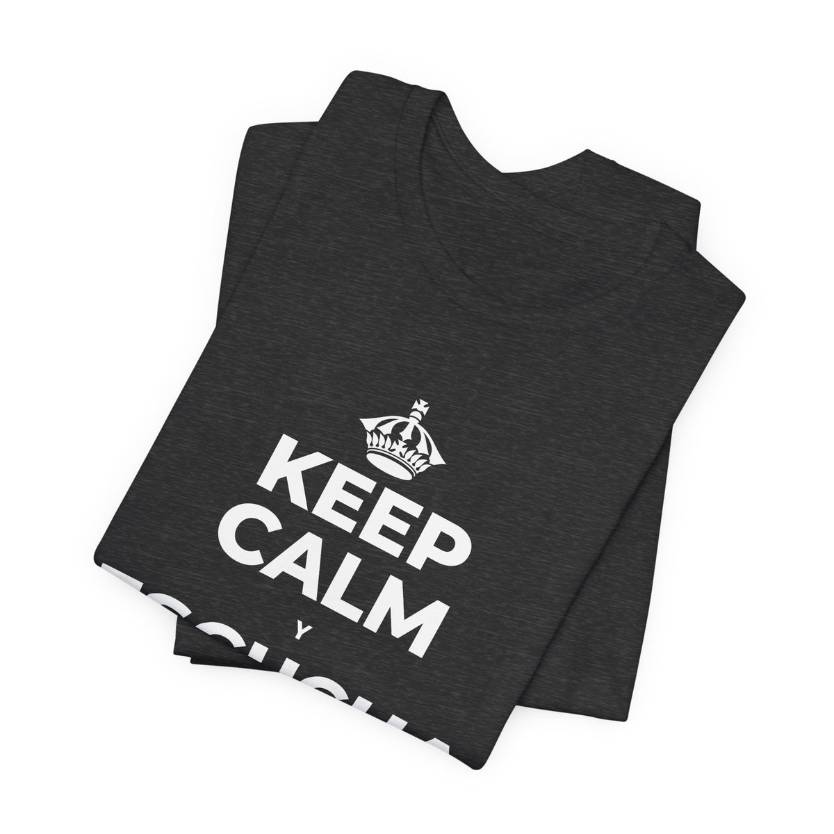 KEEP CALM Y ESCUCHA LA LLUVIA T-Shirt (White–Asphalt)