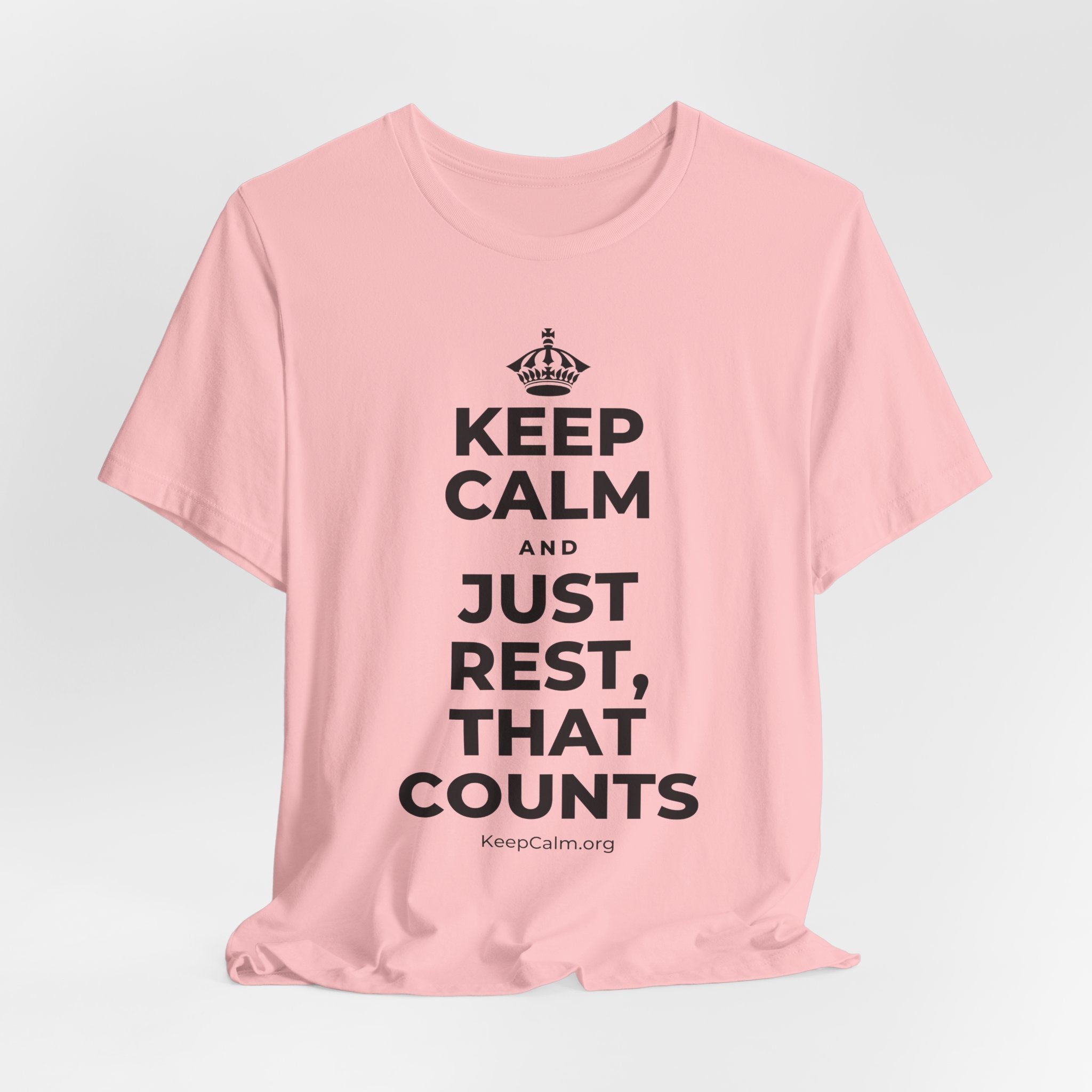 KEEP CALM AND JUST REST, THAT COUNTS T-Shirt (White–Asphalt)