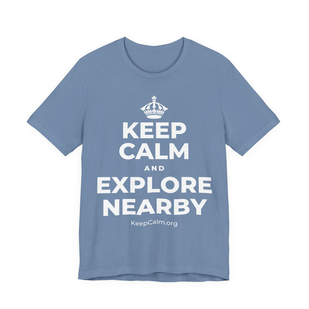 KEEP CALM AND EXPLORE NEARBY T-Shirt (Soft Cream–Heather Mauve)