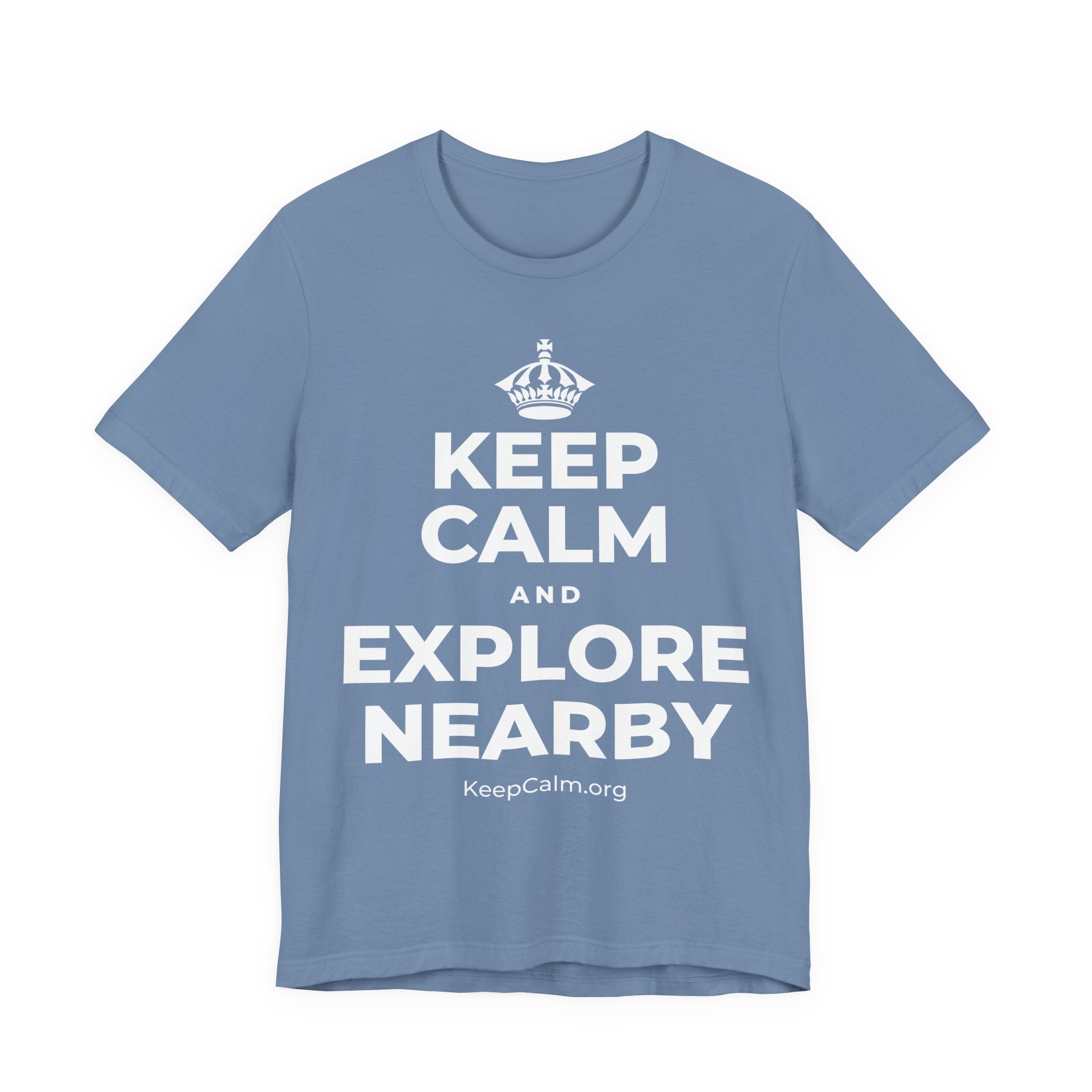 KEEP CALM AND EXPLORE NEARBY T-Shirt (Soft Cream–Heather Mauve)
