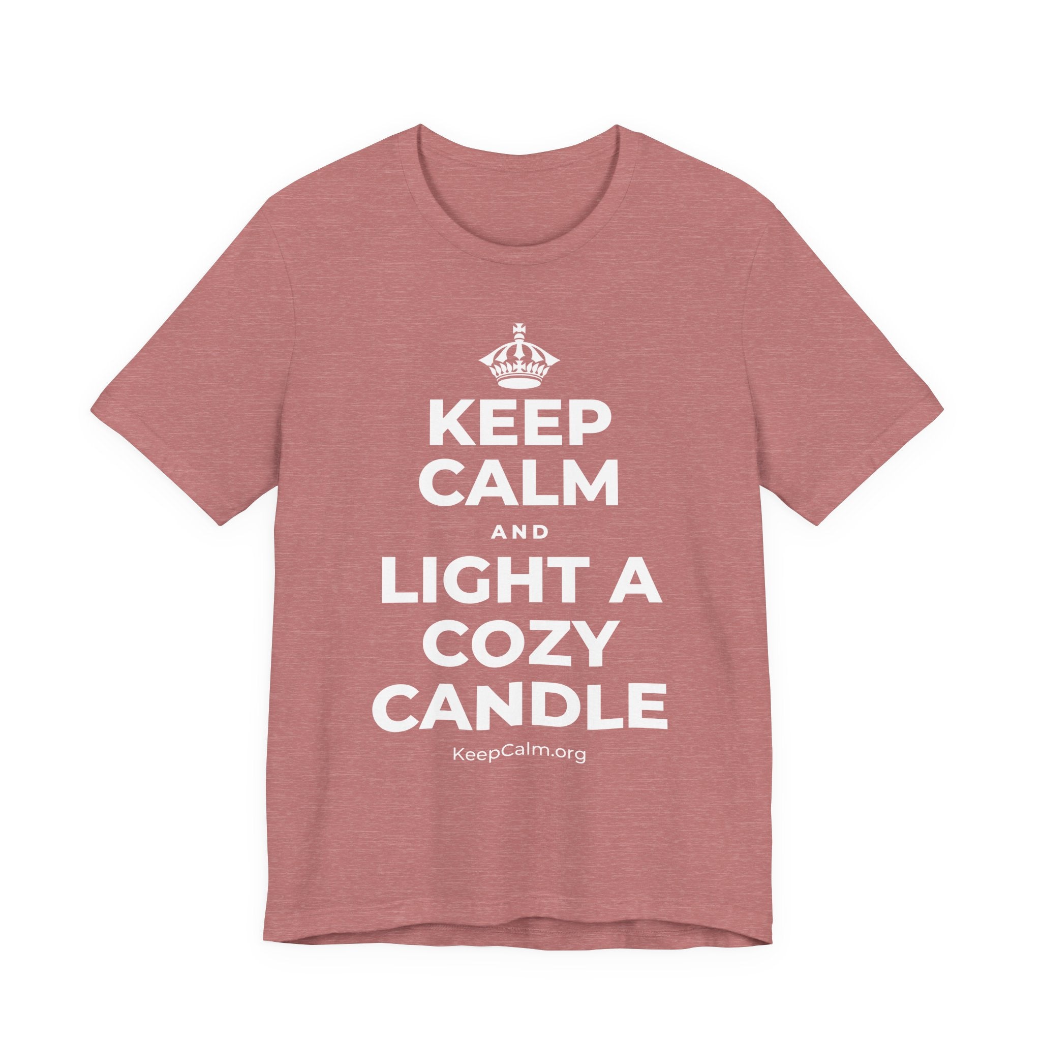 KEEP CALM AND LIGHT A COZY CANDLE T-Shirt (Soft Cream–Heather Mauve)
