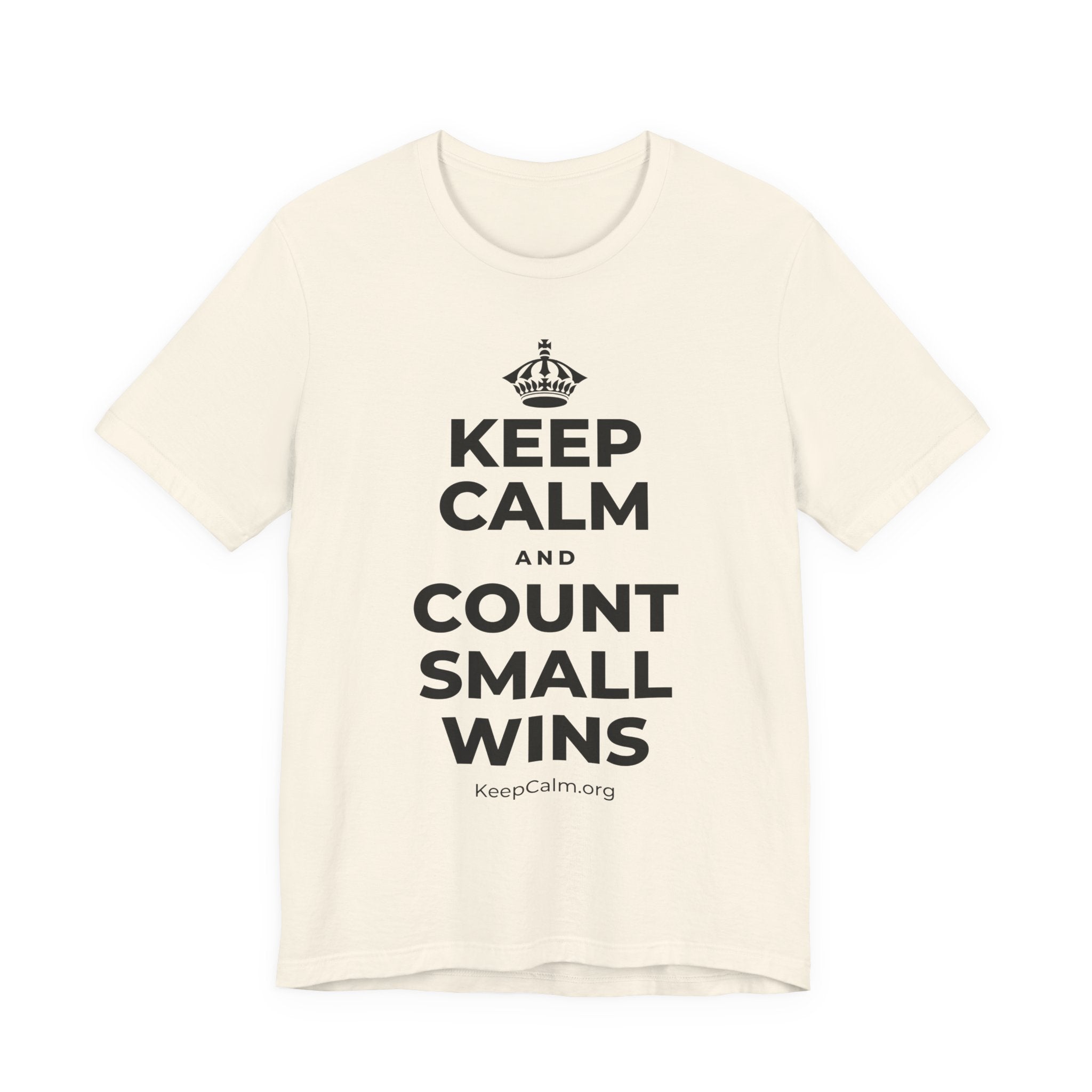 KEEP CALM AND COUNT SMALL WINS T-Shirt (White–Asphalt)