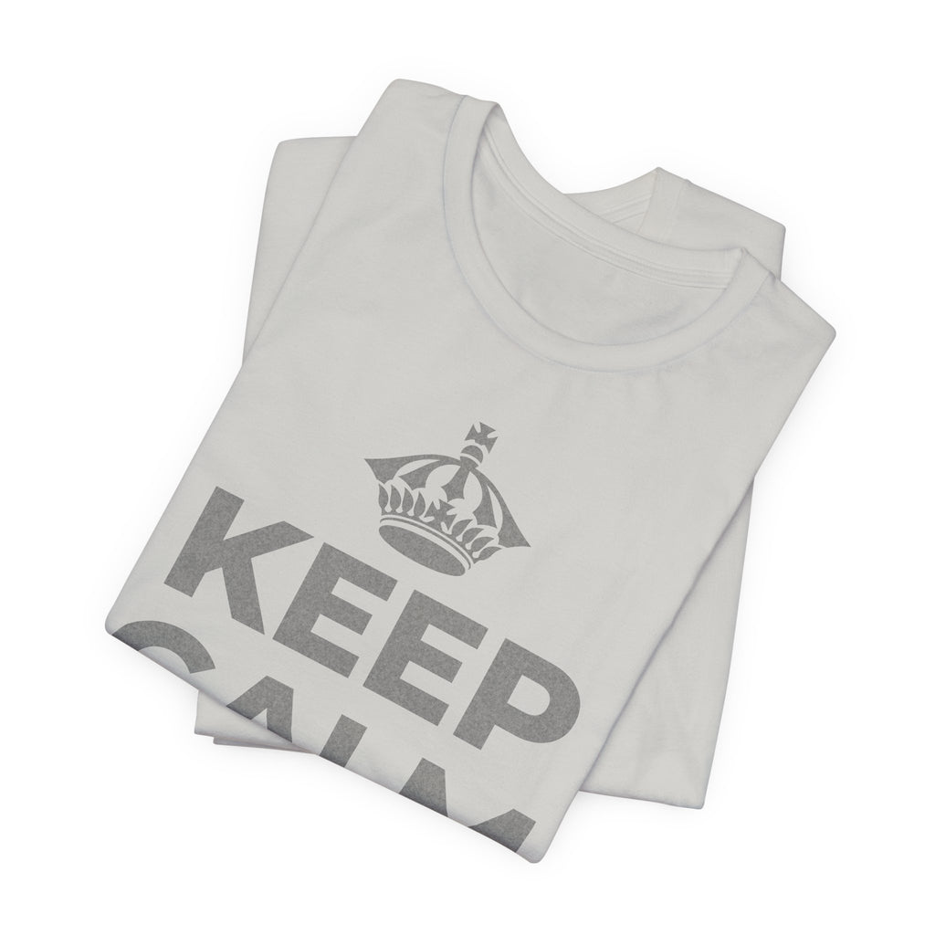 KEEP CALM AND 見知らぬ人に微笑んで T-Shirt (Baby Blue–Silver)