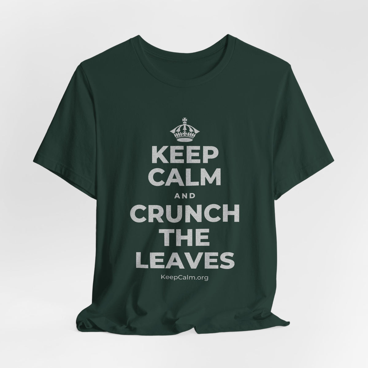 KEEP CALM AND CRUNCH THE LEAVES T-Shirt (White–Asphalt)