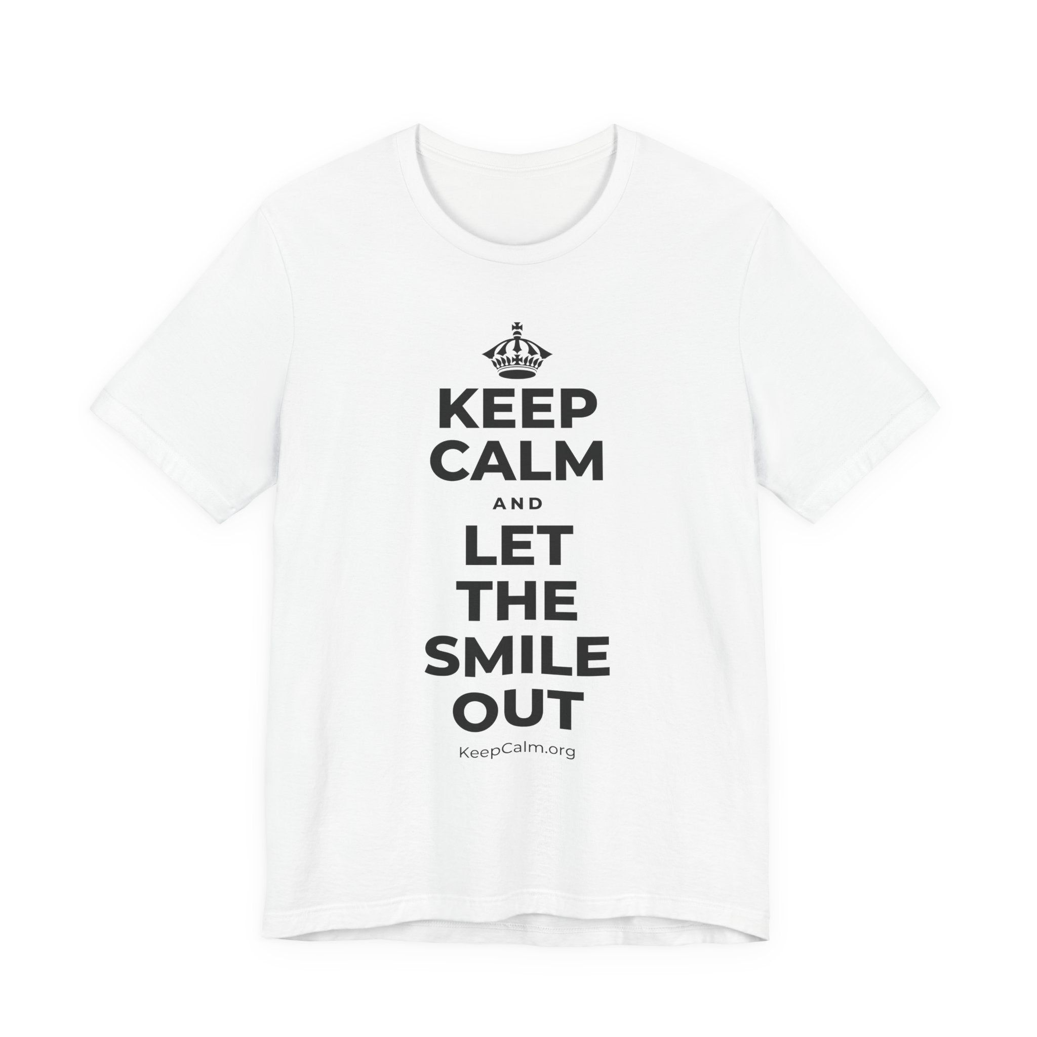 KEEP CALM AND LET THE SMILE OUT T-Shirt (White–Asphalt)