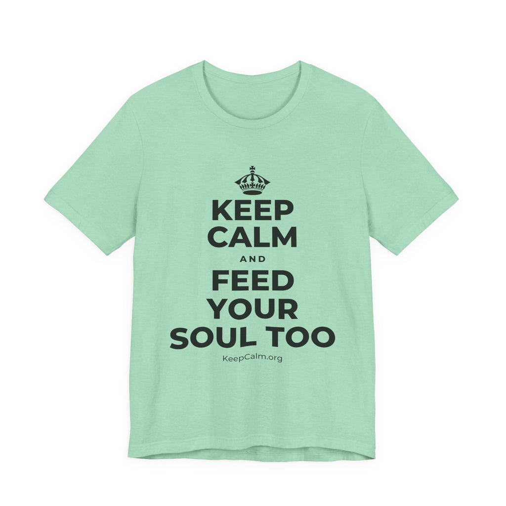 KEEP CALM AND FEED YOUR SOUL TOO T-Shirt (Baby Blue–Silver)