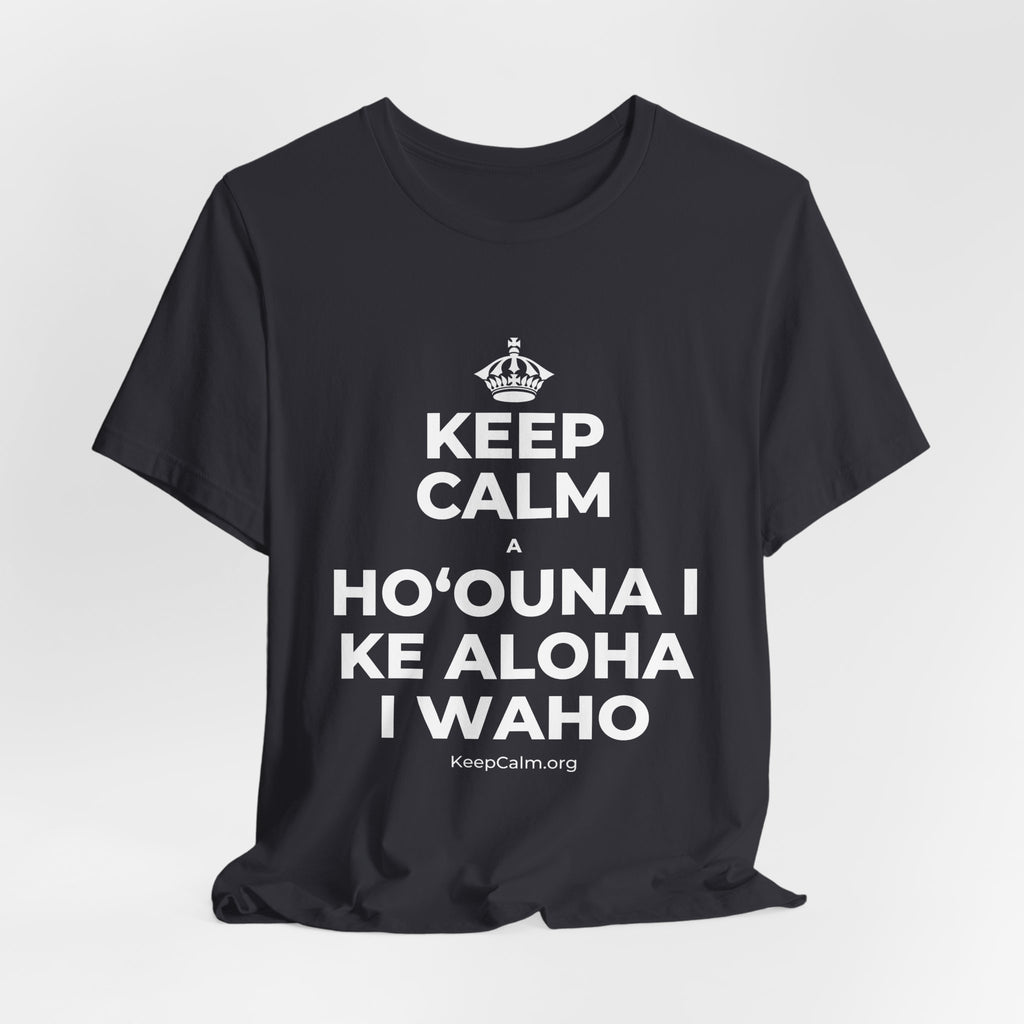 KEEP CALM A HOʻOUNA I KE ALOHA I WAHO T-Shirt (Baby Blue–Silver)