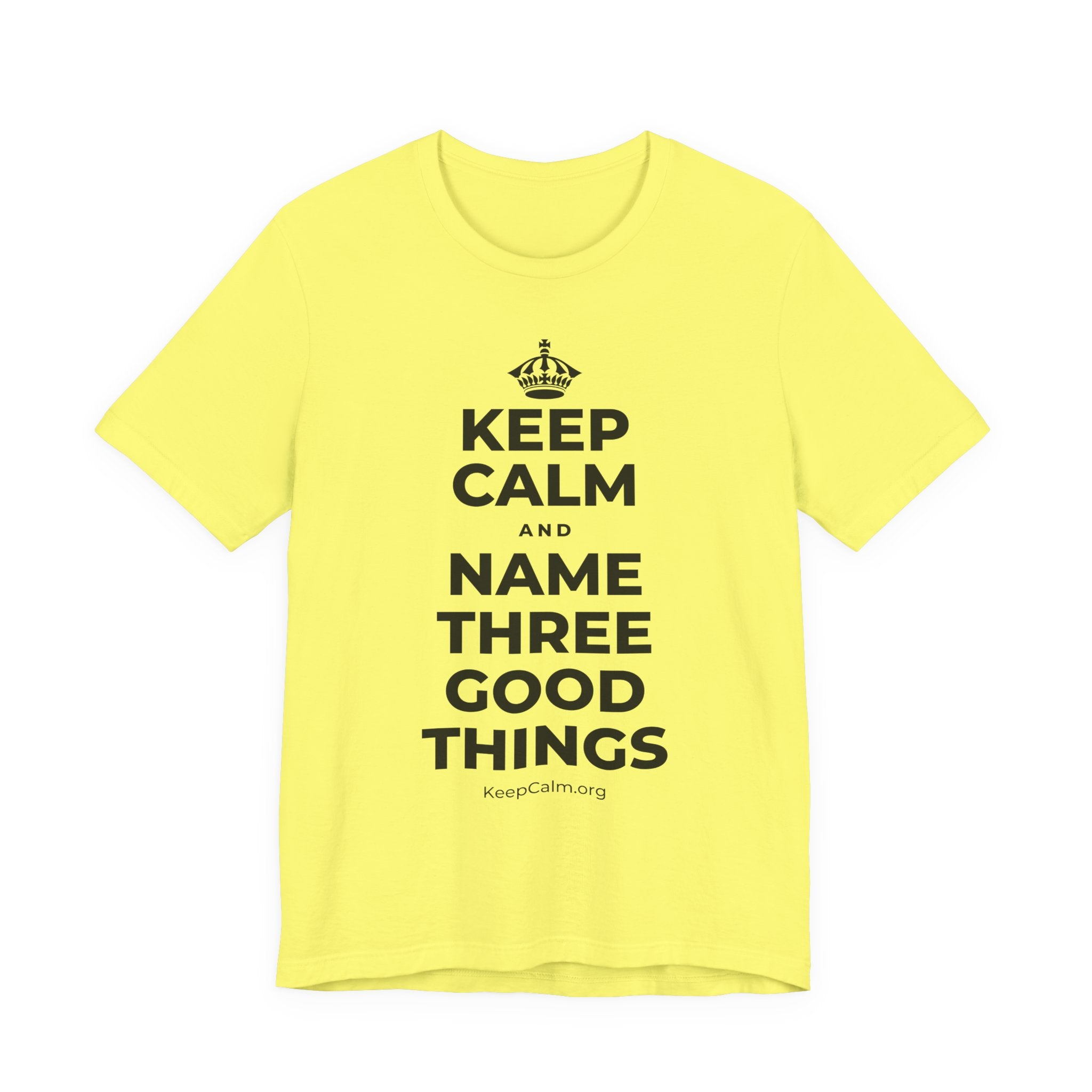 KEEP CALM AND NAME THREE GOOD THINGS T-Shirt (Soft Cream–Heather Mauve)