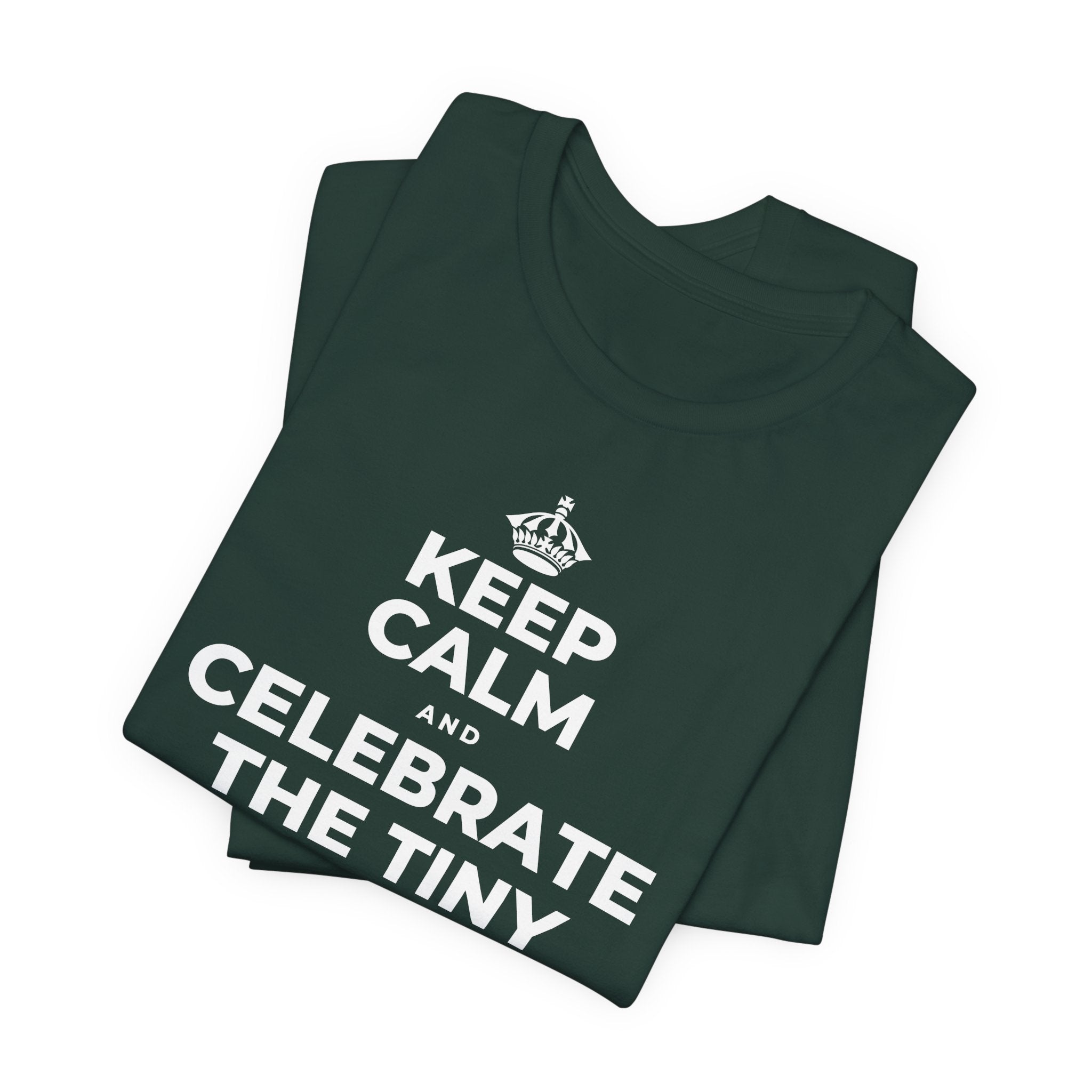 KEEP CALM AND CELEBRATE THE TINY VICTORIES EVERY SINGLE DAY T-Shirt (White–Asphalt)