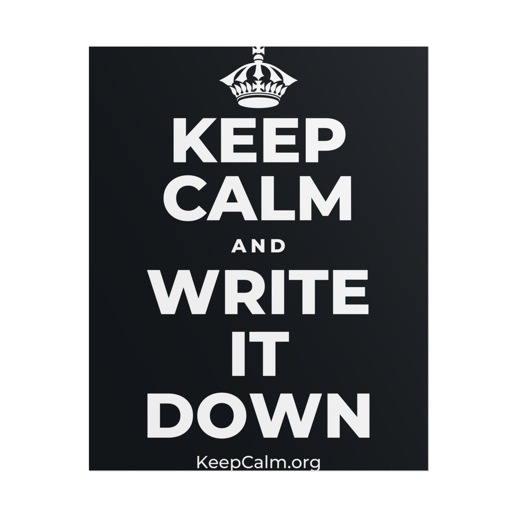 KEEP CALM AND WRITE IT DOWN Poster (Dark)