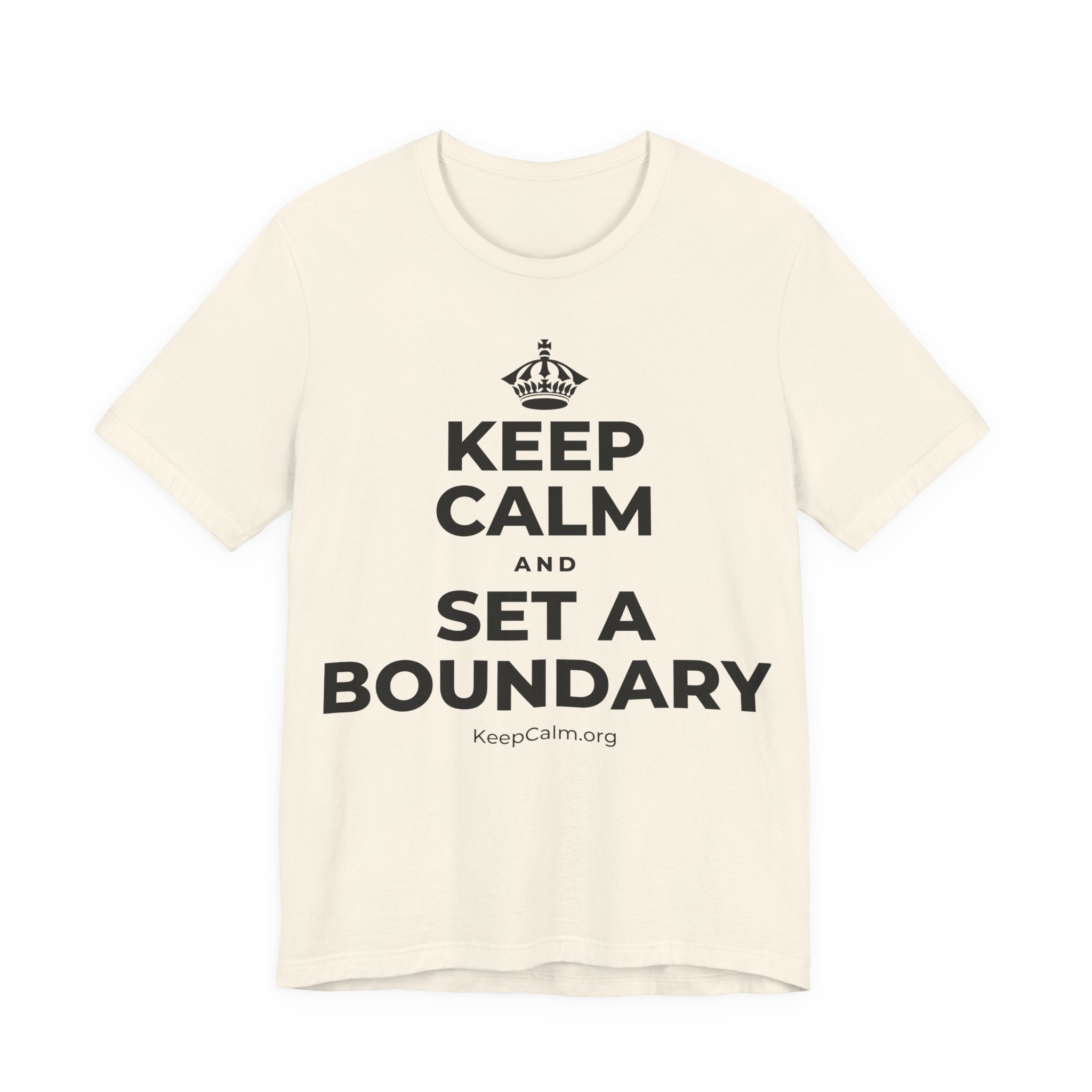 KEEP CALM AND SET A BOUNDARY T-Shirt (White–Asphalt)