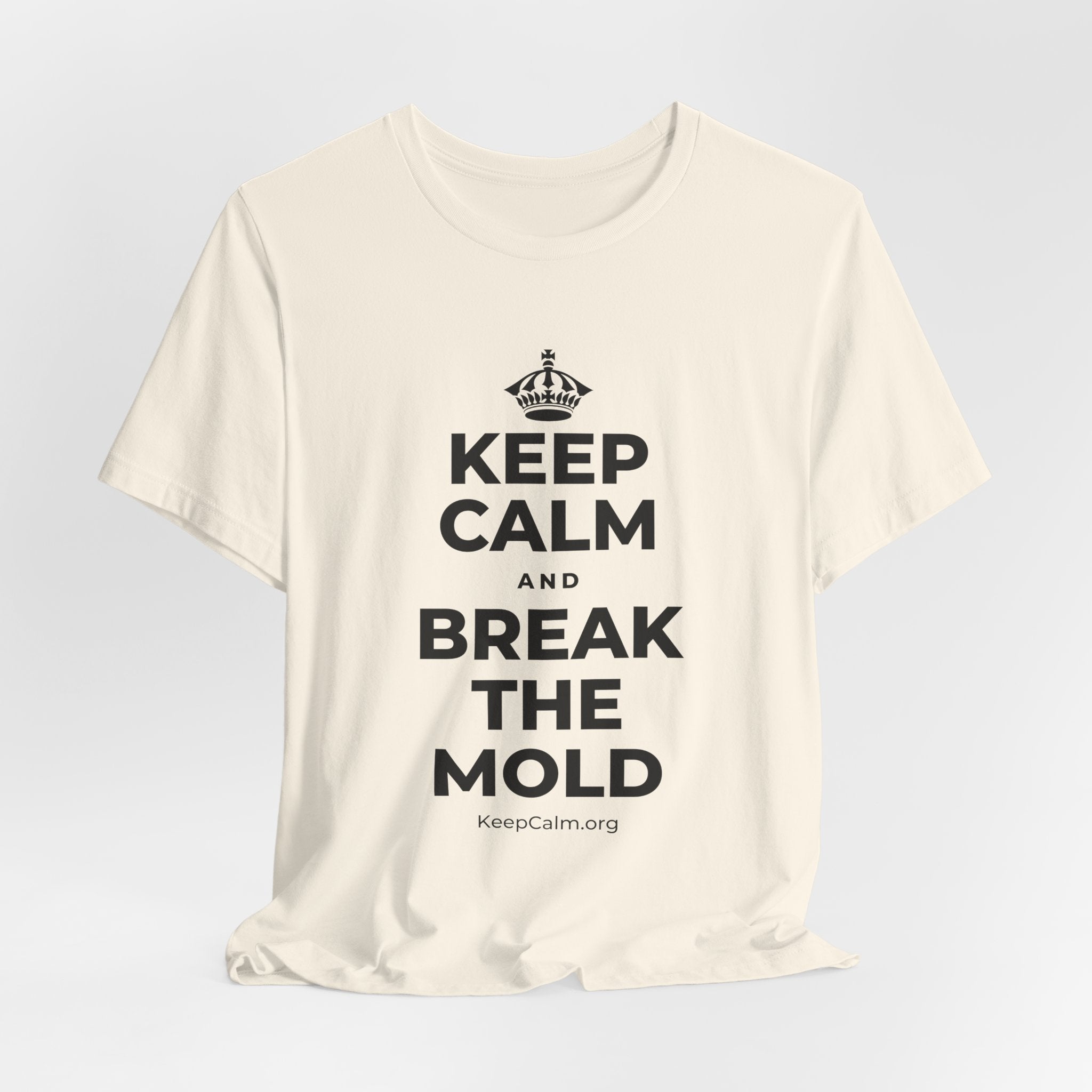 KEEP CALM AND BREAK THE MOLD T-Shirt (White–Asphalt)
