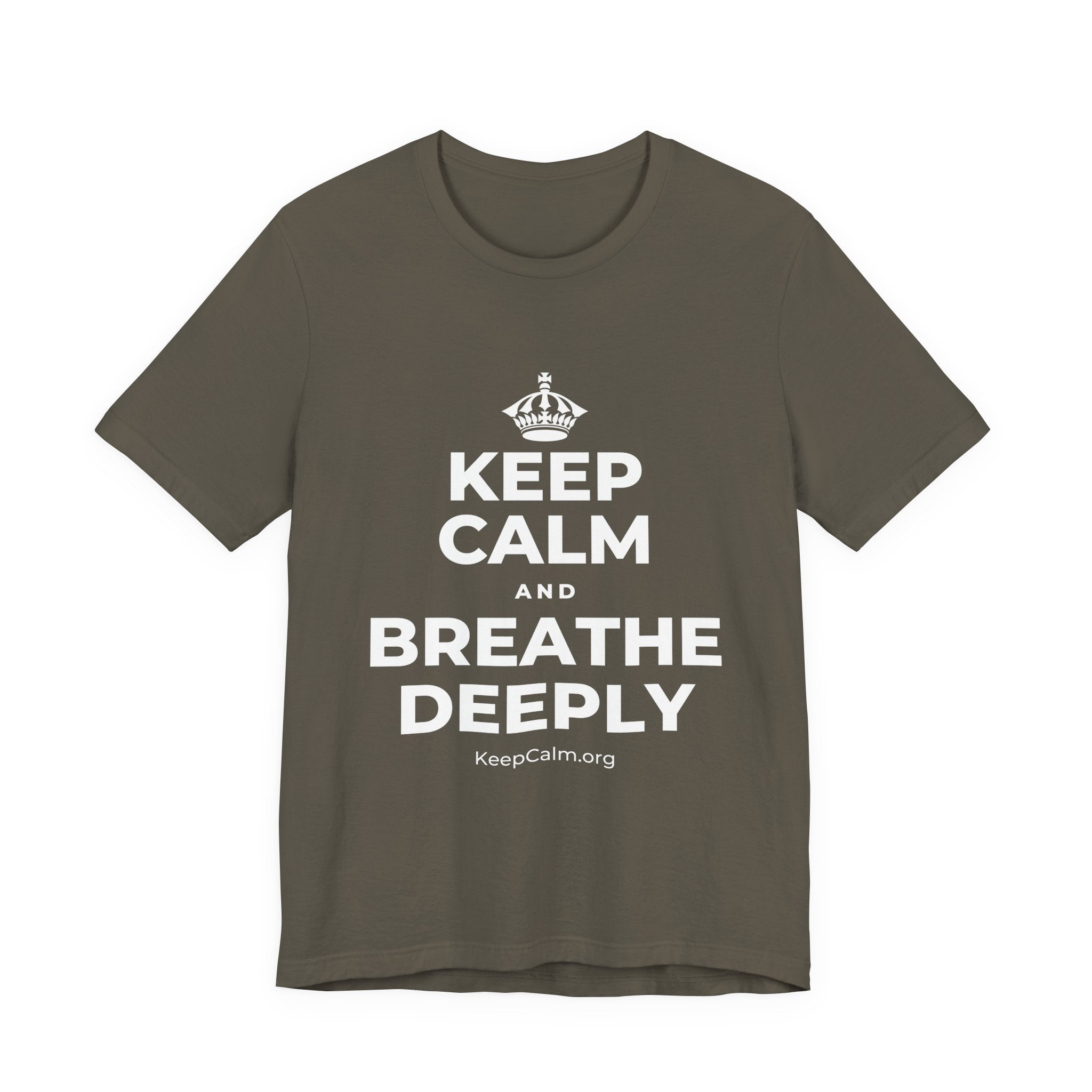 KEEP CALM AND BREATHE DEEPLY T-Shirt (White–Asphalt)