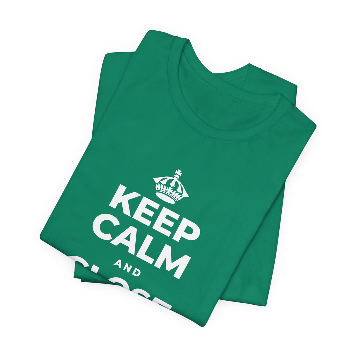 KEEP CALM AND CLOSE THE DOOR T-Shirt (White–Asphalt)