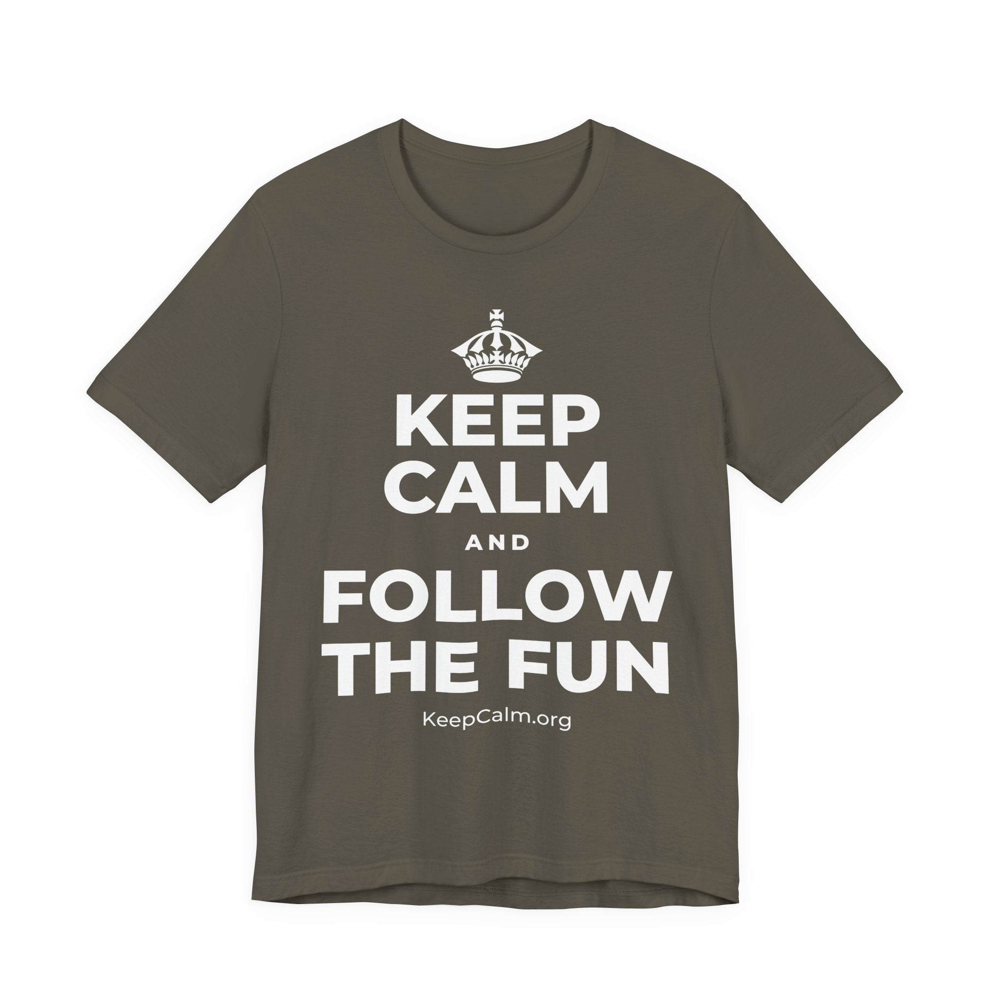 KEEP CALM AND FOLLOW THE FUN T-Shirt (White–Asphalt)