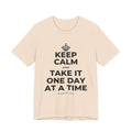 KEEP CALM AND TAKE IT ONE DAY AT A TIME T-Shirt (Soft Cream–Heather Mauve)