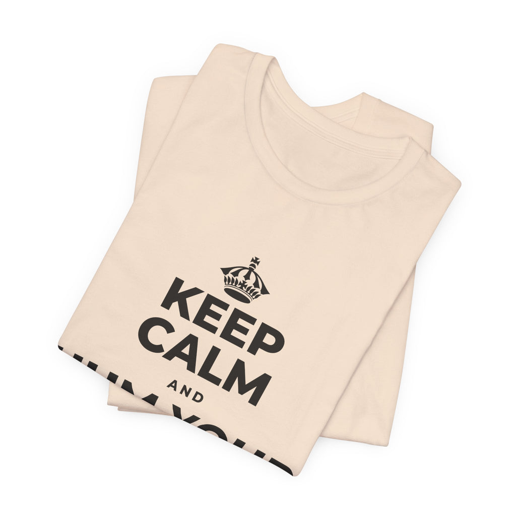 KEEP CALM AND HUM YOUR FAVORITE TUNE T-Shirt (Soft Cream–Heather Mauve)