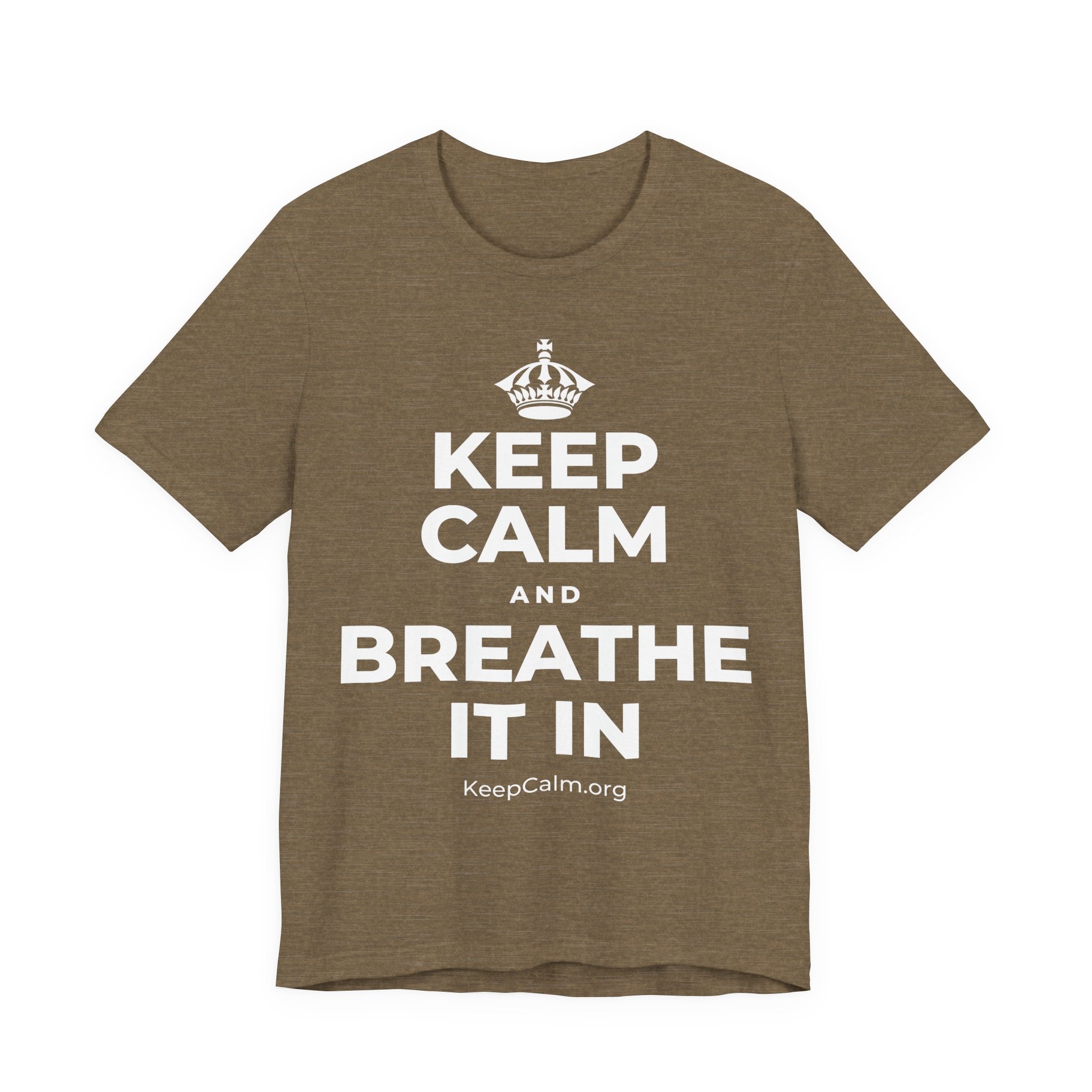 KEEP CALM AND BREATHE IT IN T-Shirt (Soft Cream–Heather Mauve)