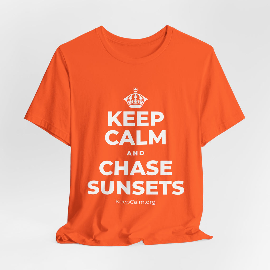 KEEP CALM AND CHASE SUNSETS T-Shirt (Baby Blue–Silver)