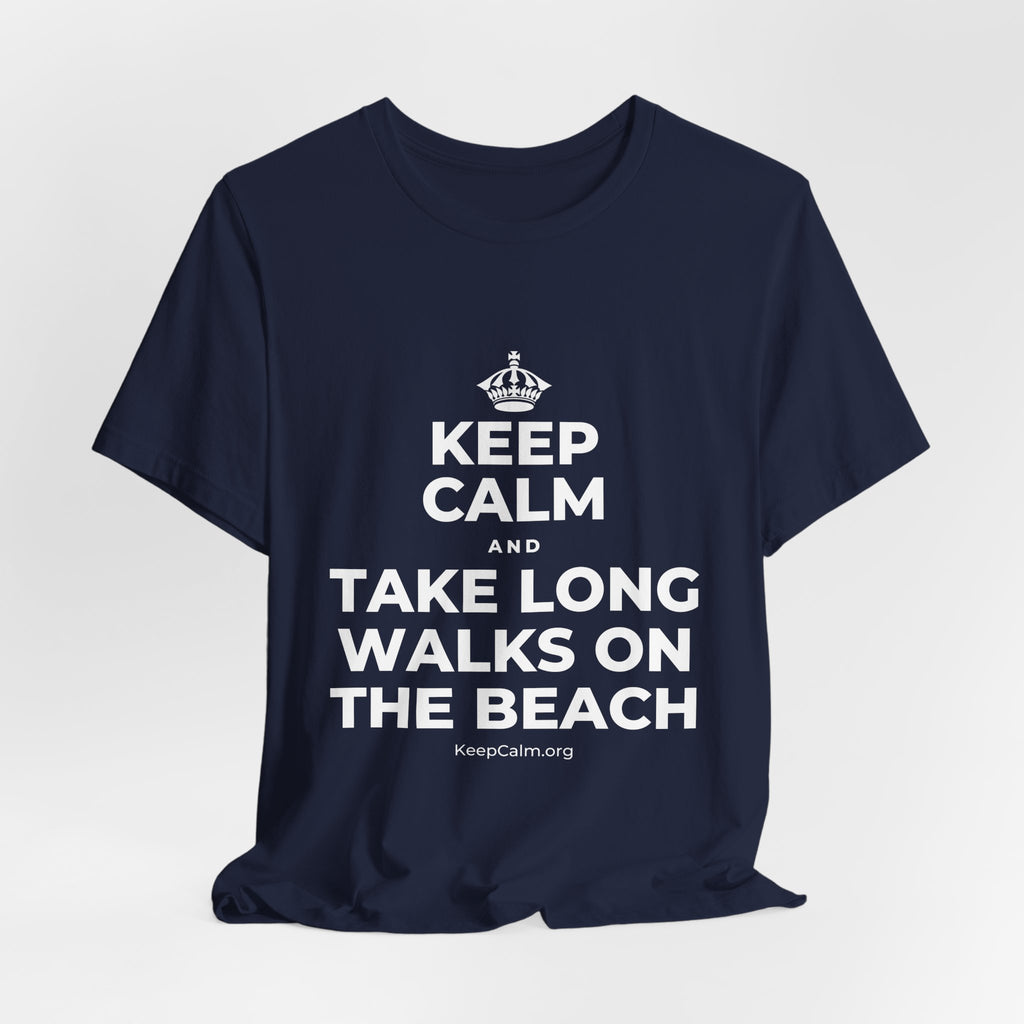 KEEP CALM AND TAKE LONG WALKS ON THE BEACH T-Shirt (White–Asphalt)