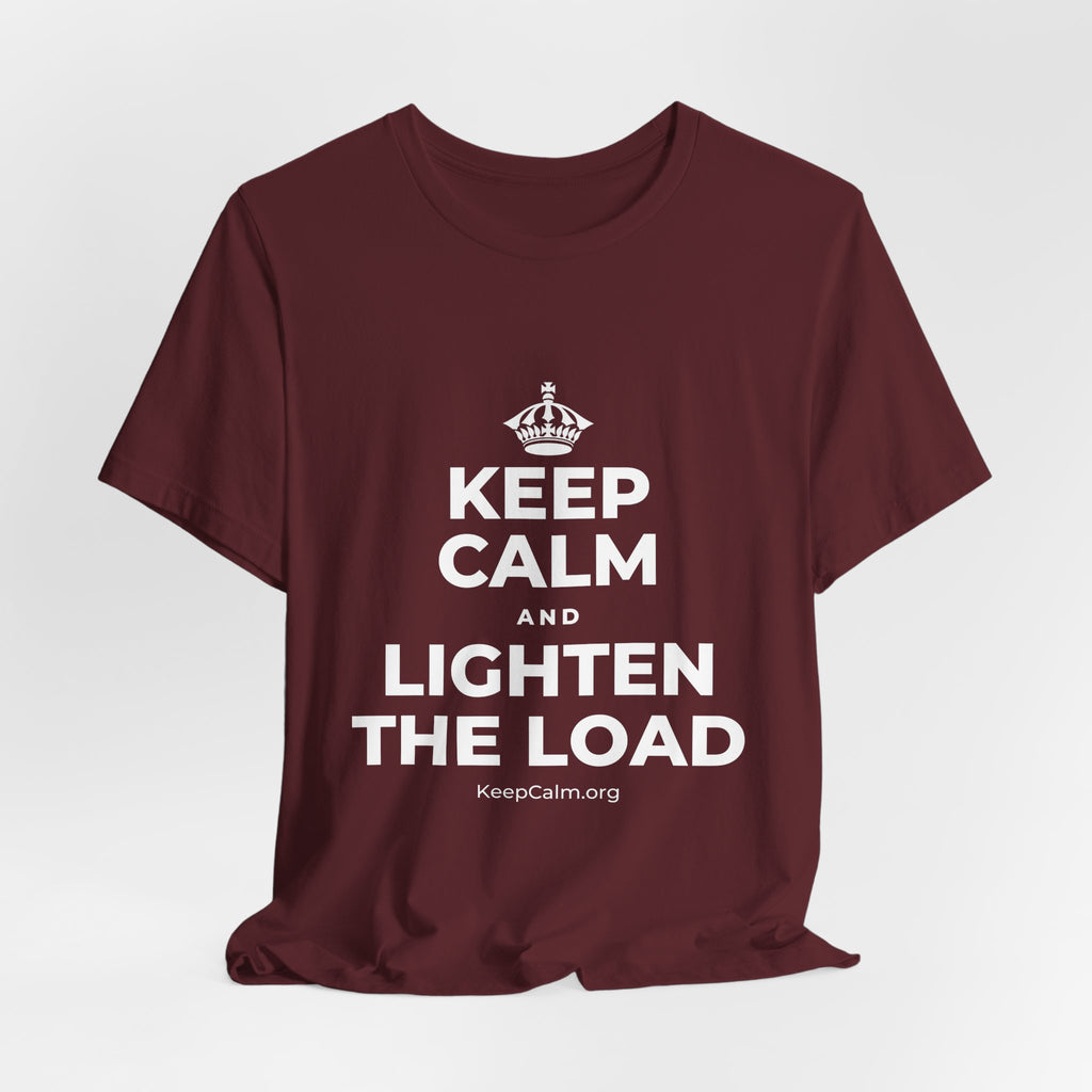 KEEP CALM AND LIGHTEN THE LOAD T-Shirt (Baby Blue–Silver)