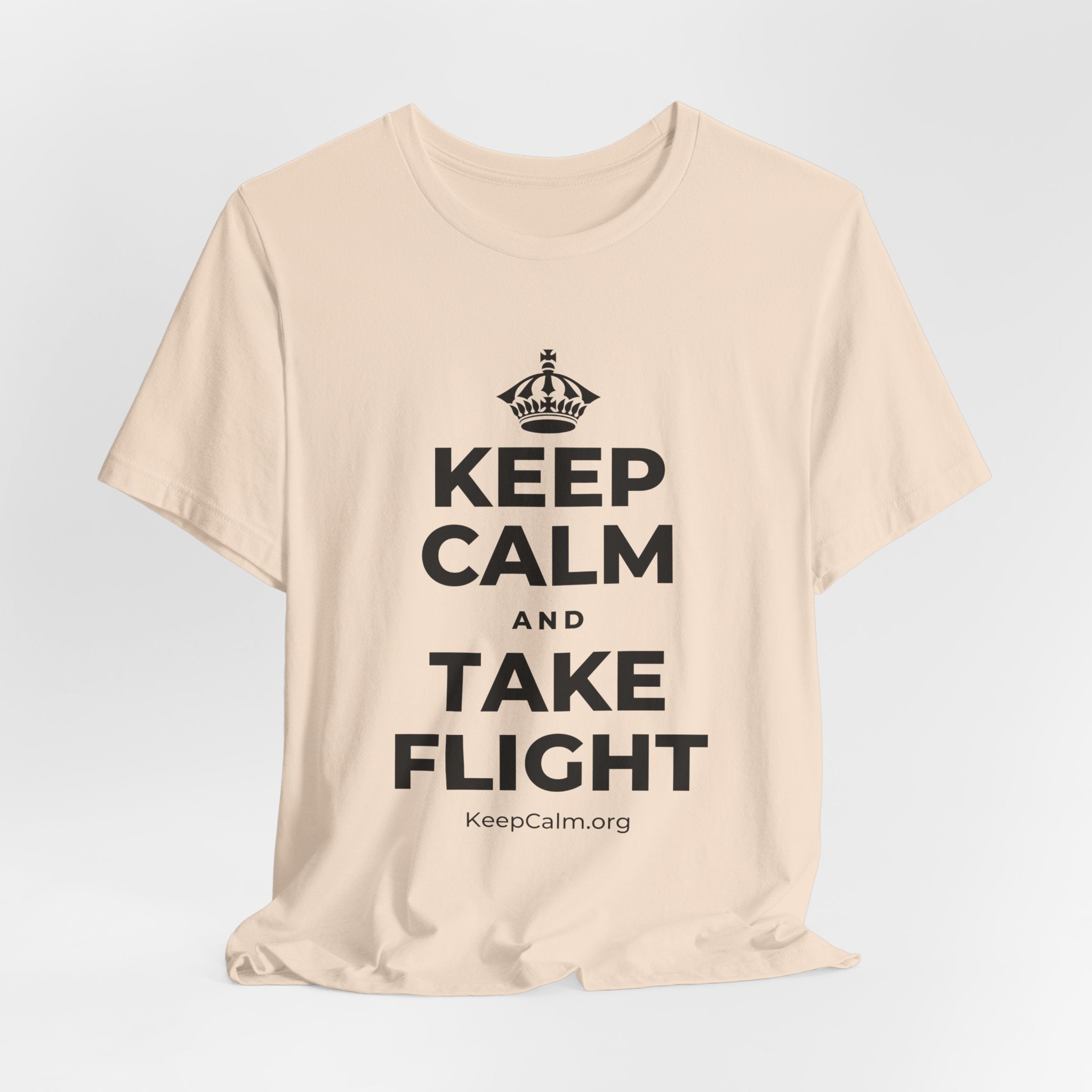 KEEP CALM AND TAKE FLIGHT T-Shirt (Soft Cream–Heather Mauve)