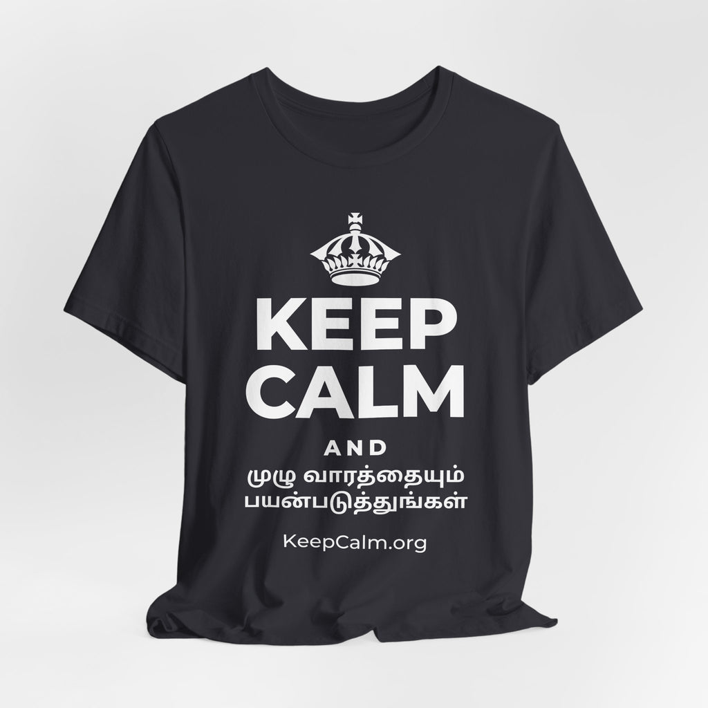KEEP CALM AND முழு வாரத்தையும் பயன்படுத்துங்கள் T-Shirt (Baby Blue–Silver)
