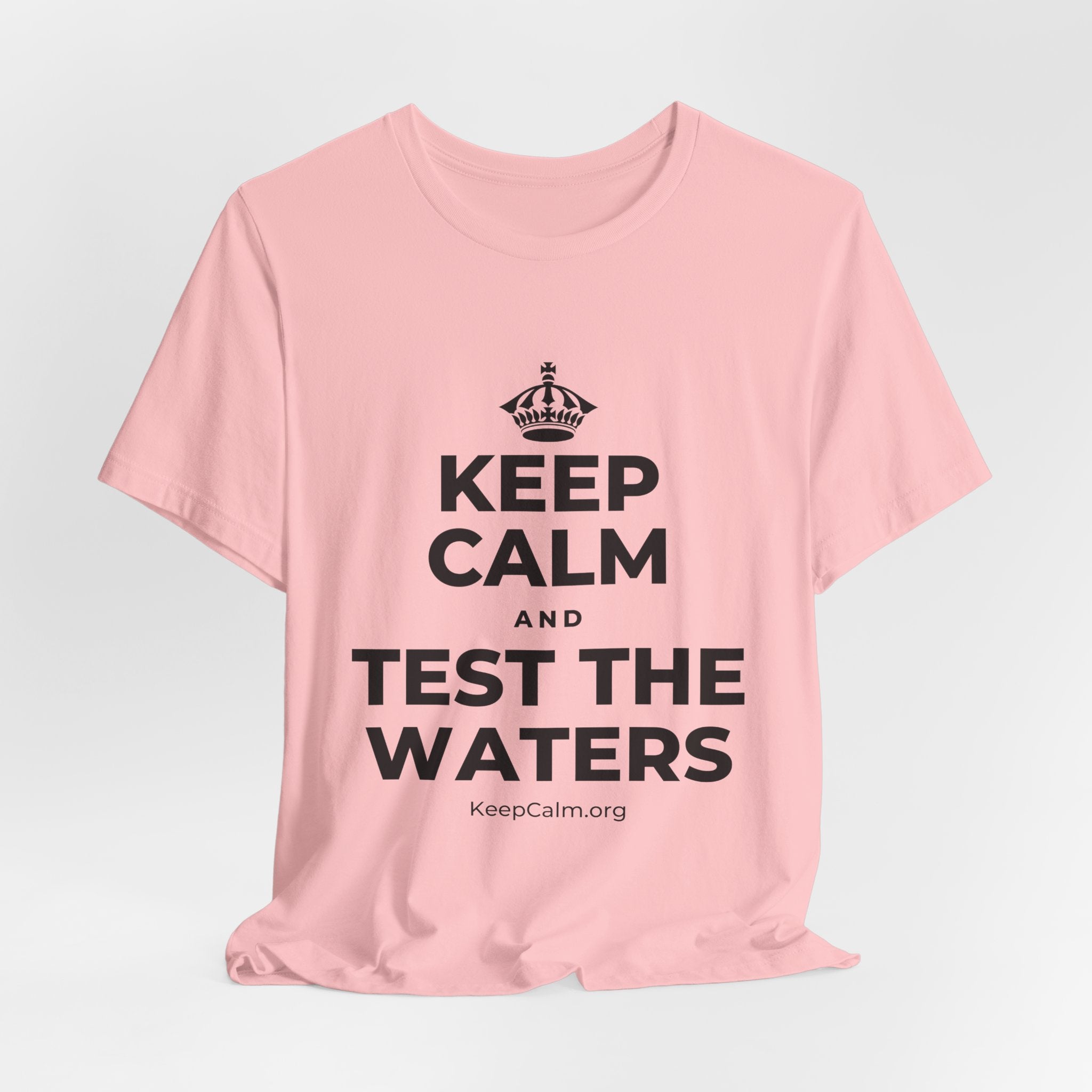 KEEP CALM AND TEST THE WATERS T-Shirt (White–Asphalt)