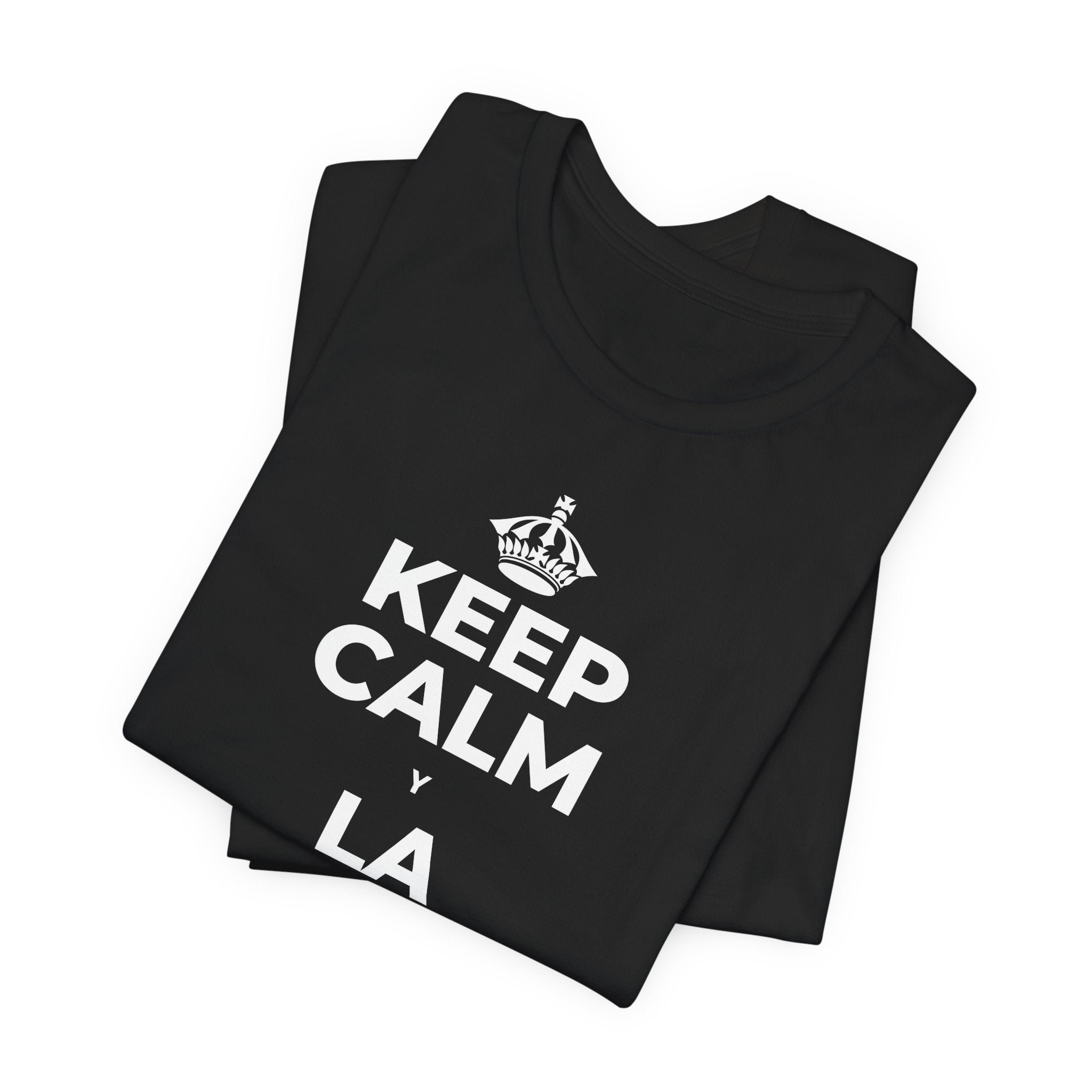 KEEP CALM Y LA FRENTE EN ALTO T-Shirt (White–Asphalt)