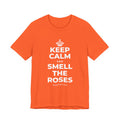 KEEP CALM AND SMELL THE ROSES T-Shirt (Baby Blue–Silver)