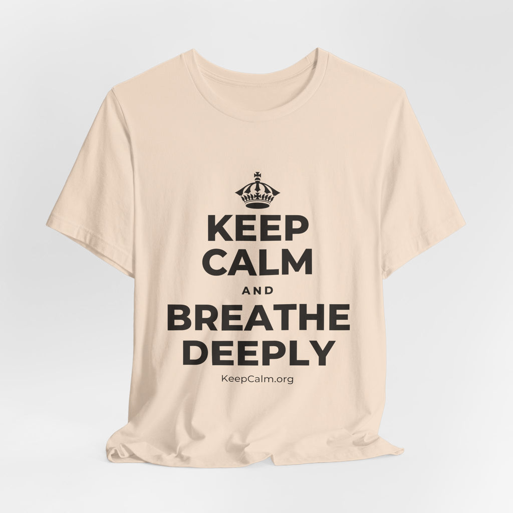KEEP CALM AND BREATHE DEEPLY T-Shirt (Soft Cream–Heather Mauve)