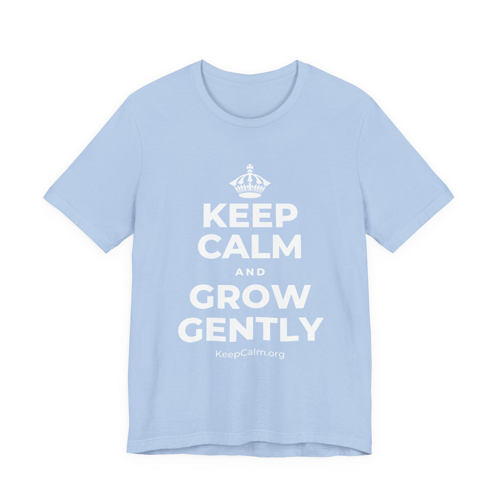 KEEP CALM AND GROW GENTLY T-Shirt (Baby Blue–Silver)