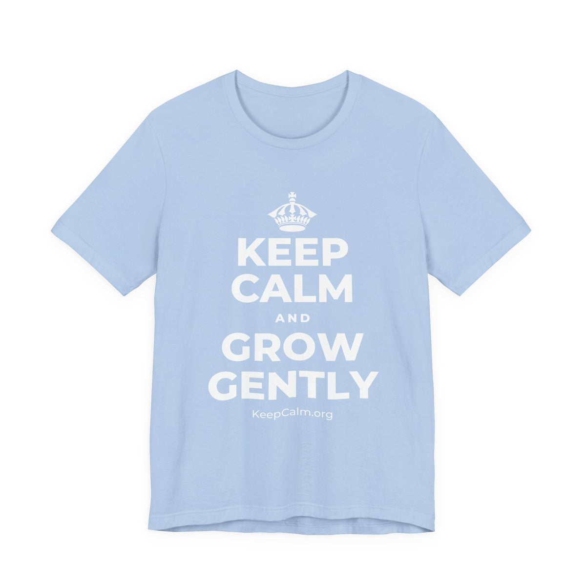 KEEP CALM AND GROW GENTLY T-Shirt (Baby Blue–Silver)