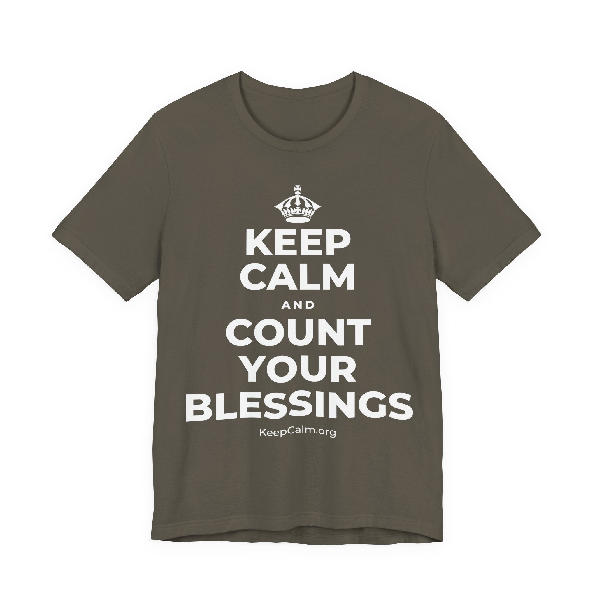 KEEP CALM AND COUNT YOUR BLESSINGS T-Shirt (White–Asphalt)